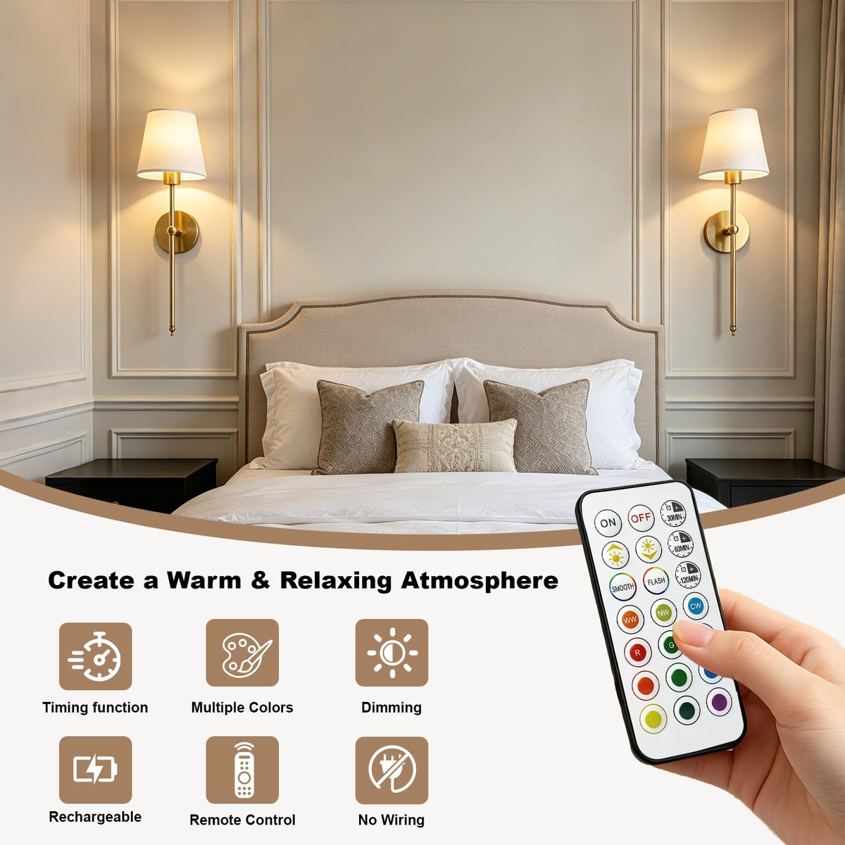 Battery Operated Wall Sconces Set of 2 Wireless Rechargeable - VANZLIFE Official Imagery - 3
