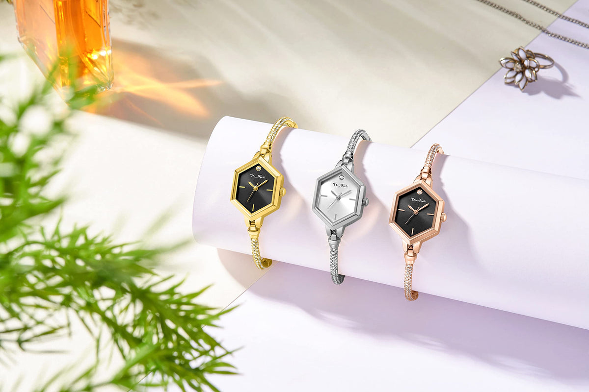 Rose Gold Petite Bracelet Watch for Women Diamond Dress - Diaofendi Official Imagery - 8