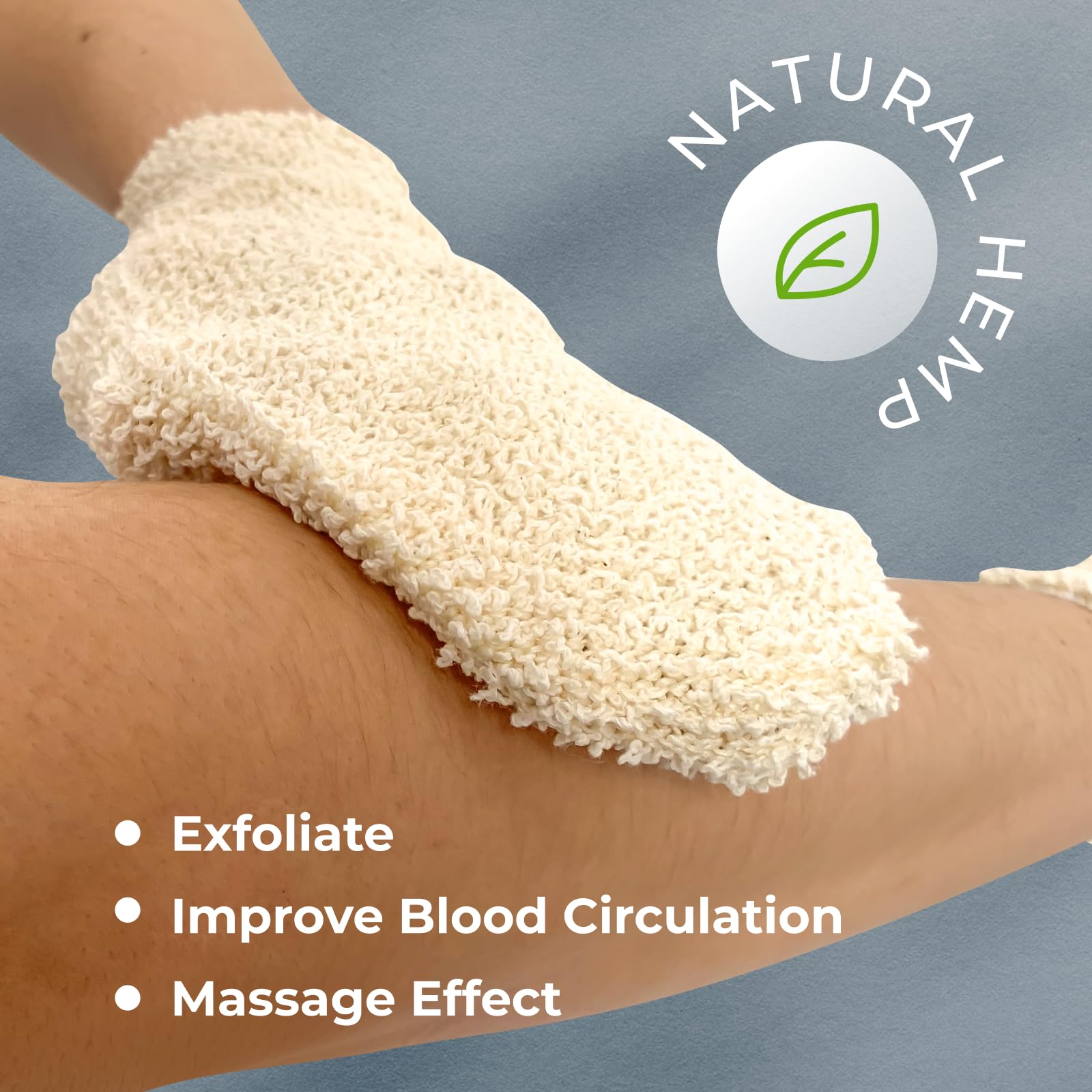 GUARD&MARINE Natural Shower Mitts - Hemp Bath Gloves for Skin Exfoliation - GUARD&MARINE Official Product View 3