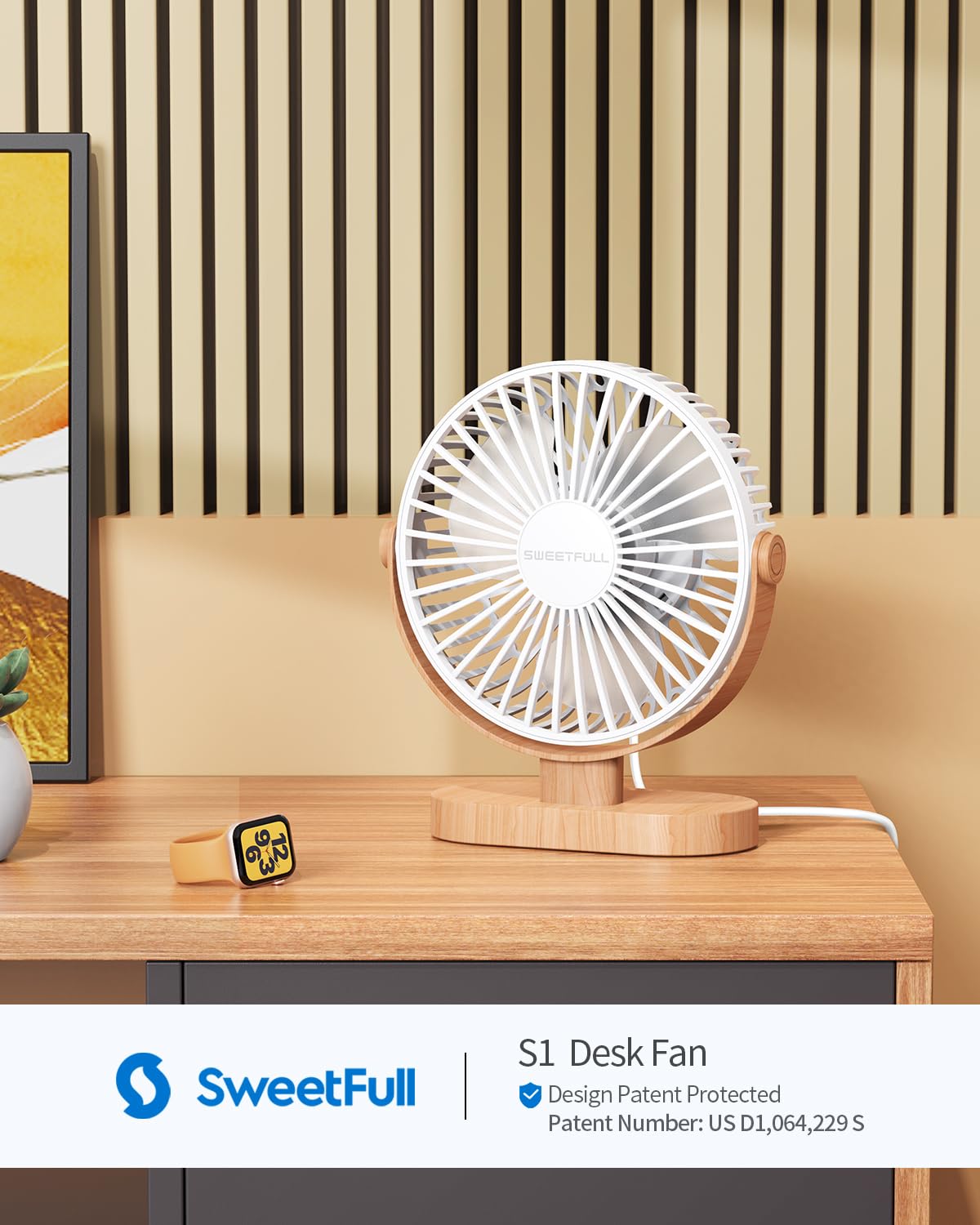 SWEETFULL Small USB Desk Fan, Desktop Table Fan, Quiet Office Min - SWEETFULL Official Product View 3
