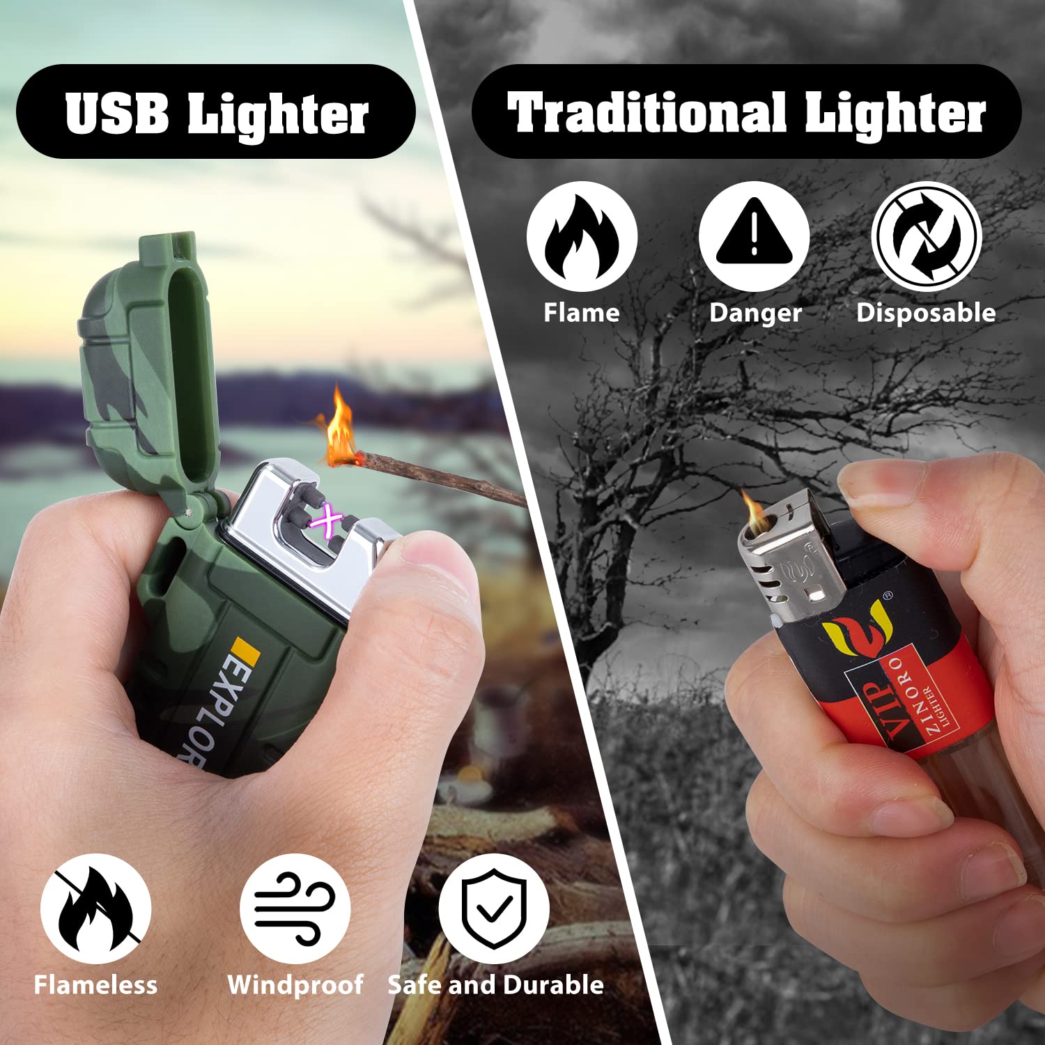 LcFun Electric Dual Arc Lighter Mens Stocking Stuffers Camping Ga by LcFun - Angle View 5