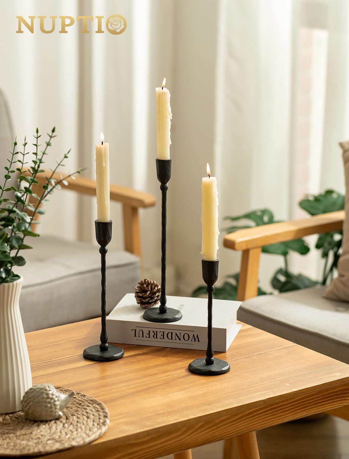 NUPTIO Cast Iron Candlestick Holders Black Candle Stick - NUPTIO Official Imagery - 4
