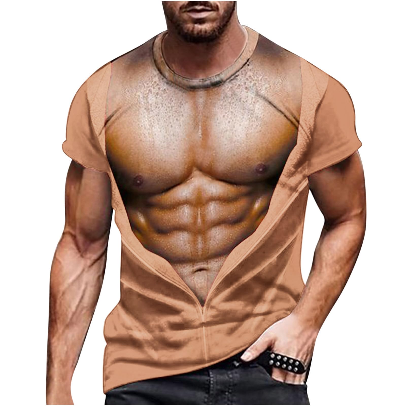 Hairy Chest Shirt for Men Funny T Shirts 3D Print Fake Abs T Shirts Me - View 1