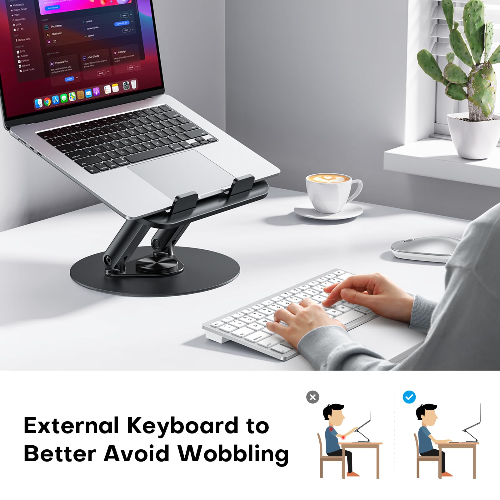 OMOTON Laptop Stand 360° Rotating Base 11–14" Black
