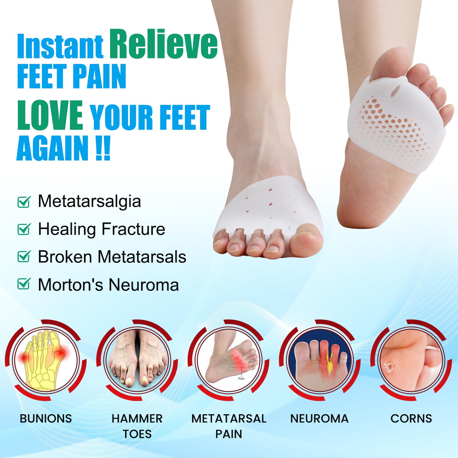 TASZOOS Gel Toe Separators 4 PCS – Metatarsal Pad Spacers