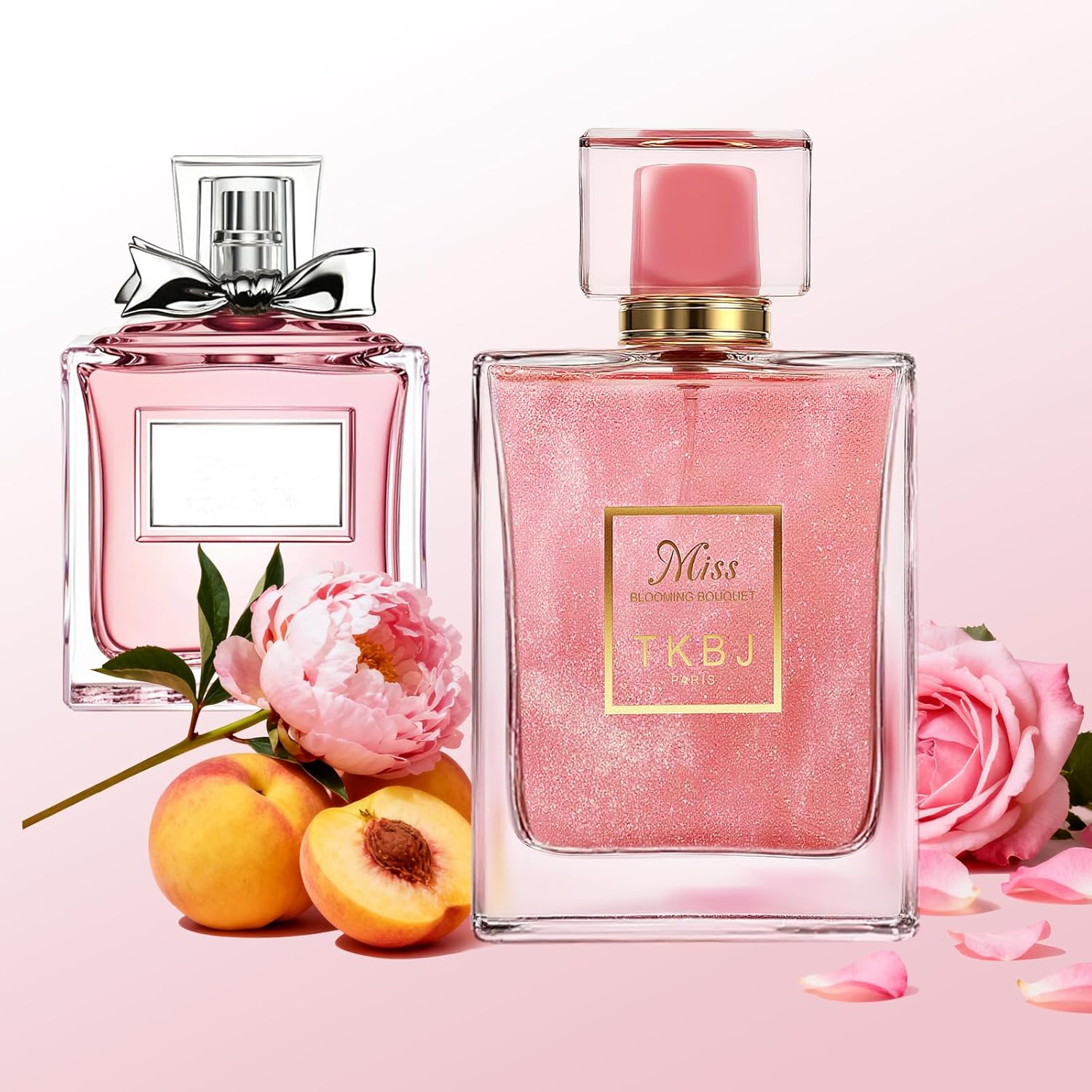 Miss Blooming Bouquet floral fruity Eau de Toilette for women by TKBJ, showcasing the elegant perfume bottle and packaging.