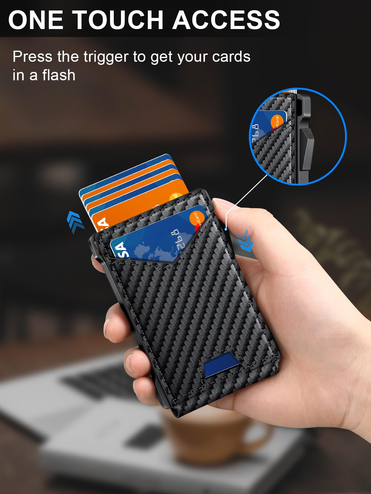 KAFELLON Carbon Fiber RFID Pop-Up Wallet for Men