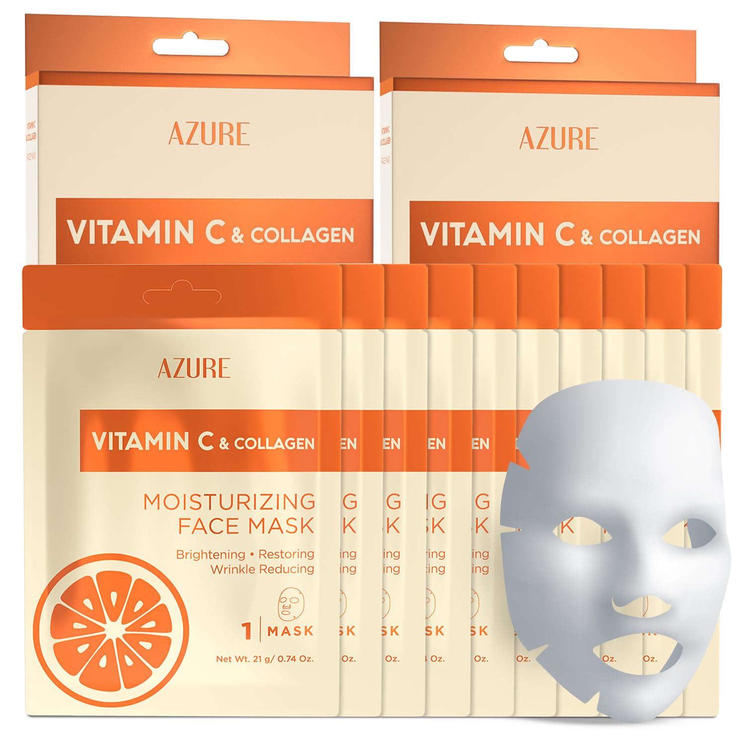 Vitamin C &amp; Collagen Korean Sheet Masks, Dermatologist Tested - Azure Cosmetics