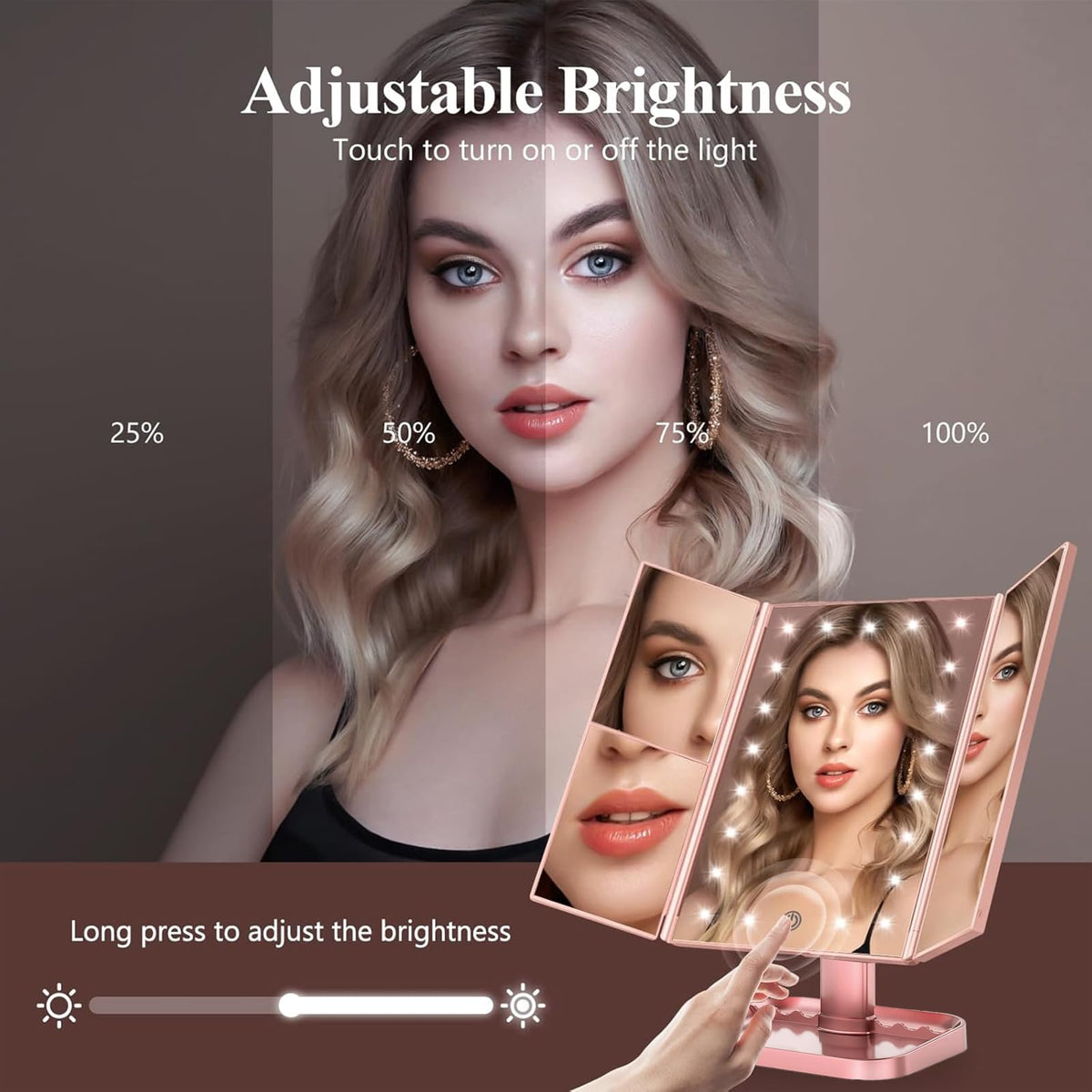 2X 3X 10X Magnifying Vanity Mirror with Light Trifold Makeup - HUONUL Official Imagery - 4
