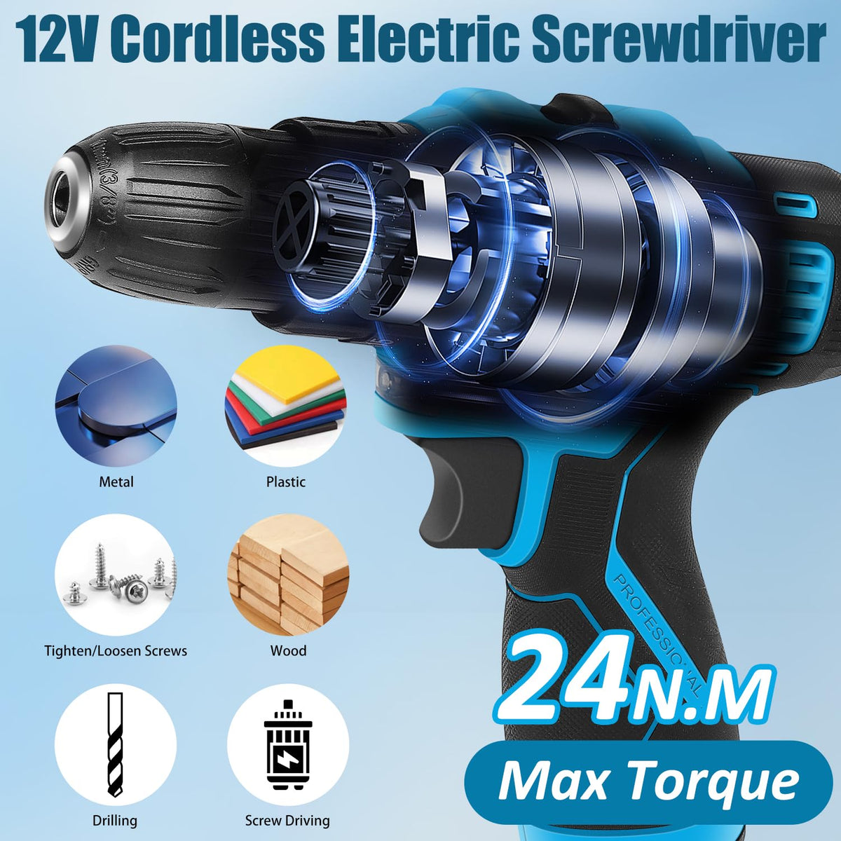 Tool Set 146 Piece Home Tool Kit with 12V Blue Cordless - JENABOM Official Imagery - 7