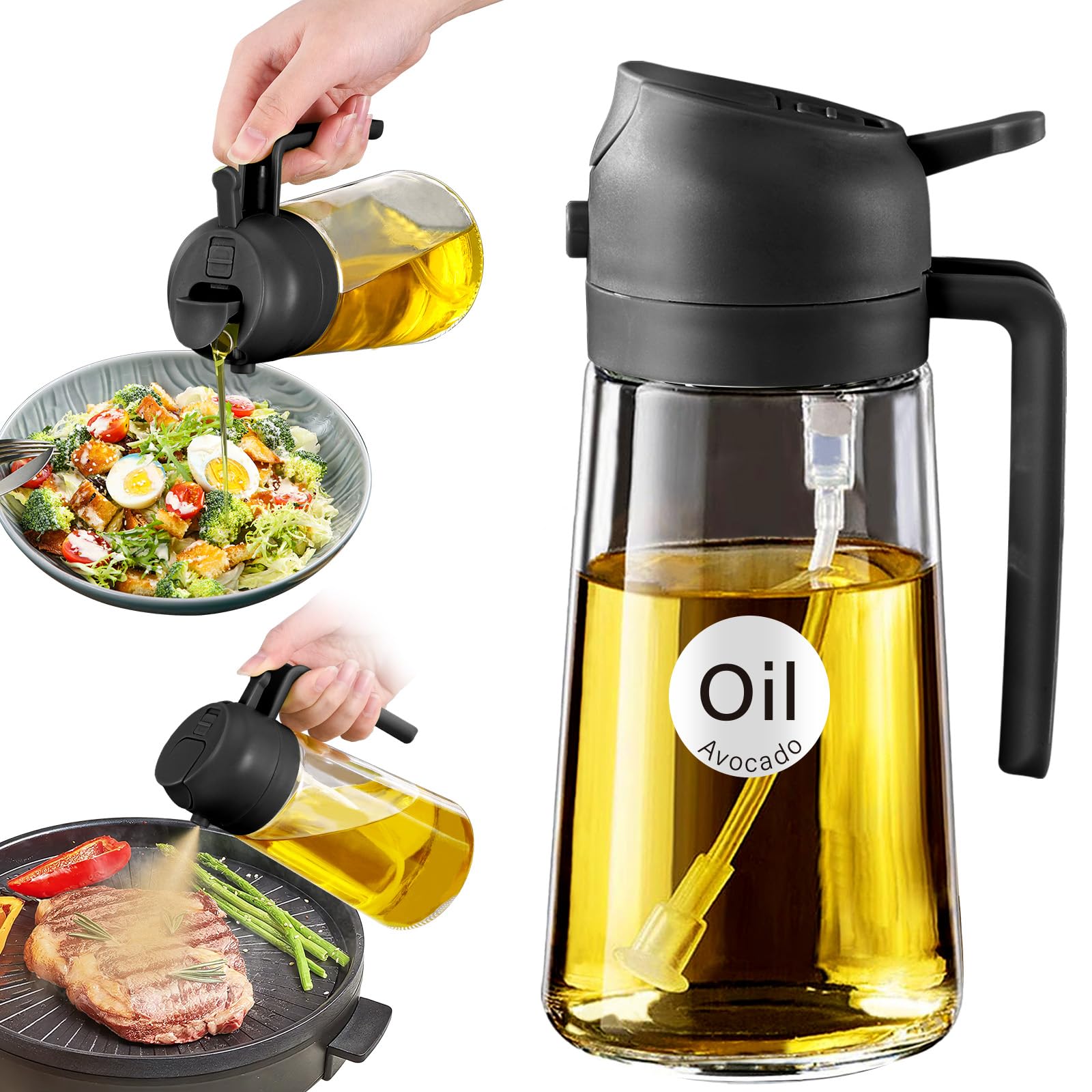 YARRAMATE 16 oz 2-in-1 Glass Olive Oil Sprayer for Cooking, Black by YARRAMATE - Angle View 1