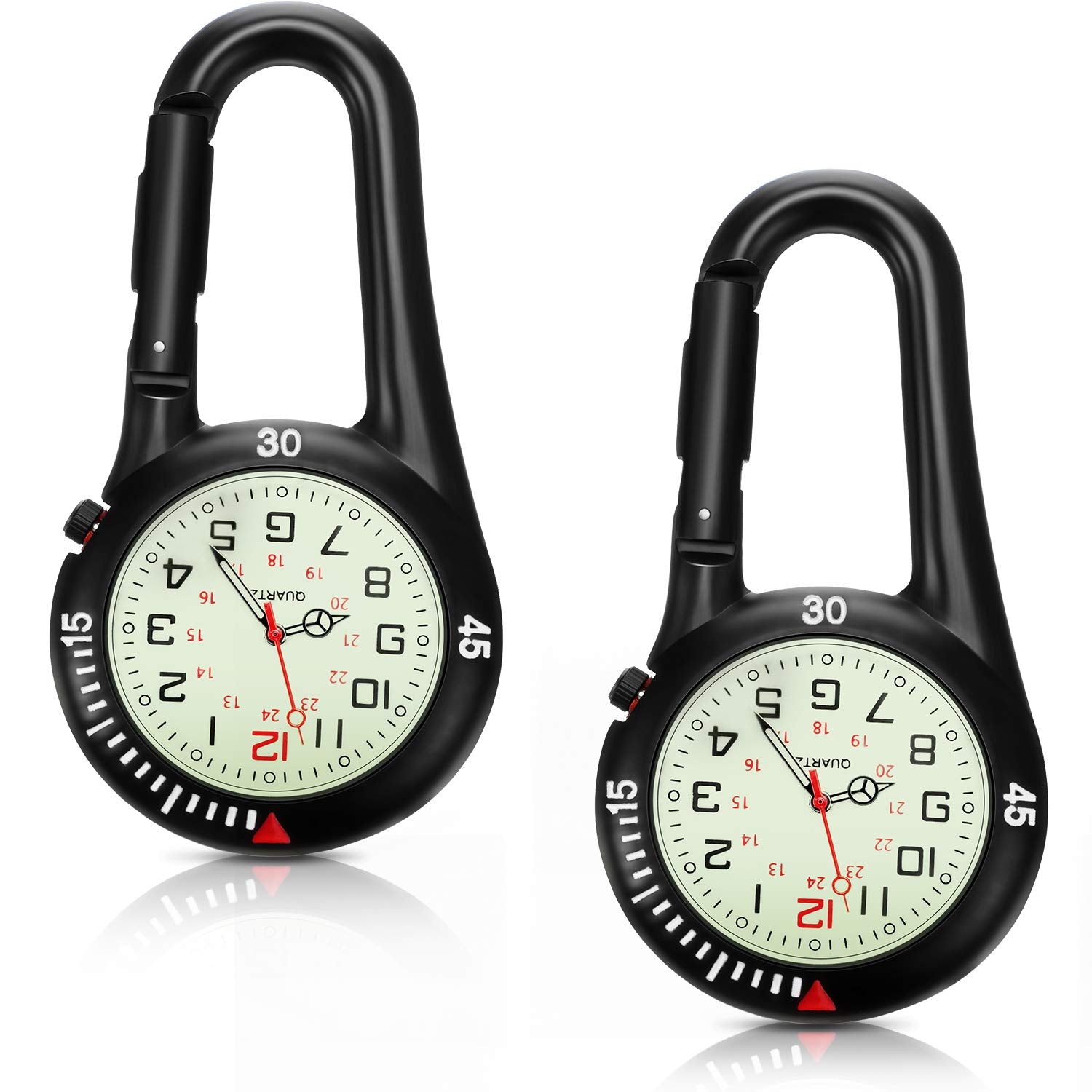 Hicarer 2-Pack Clip-On Glow Quartz Fob Watch, Black