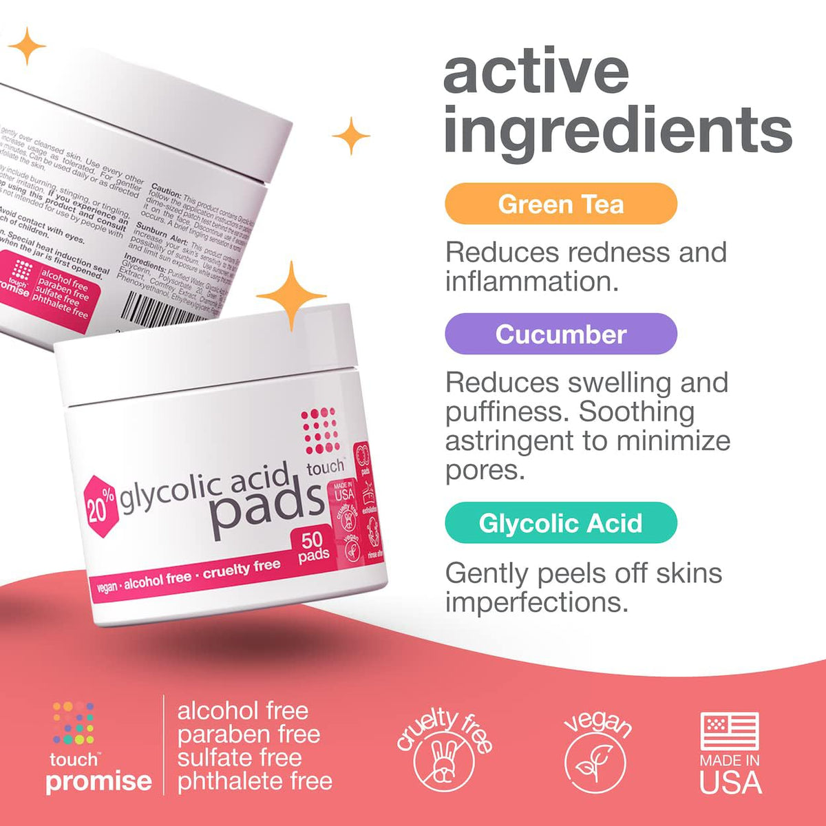 TOUCH 20 Glycolic Acid Pads Exfoliating Face Wipes 50 Count - TOUCH Official Imagery - 4