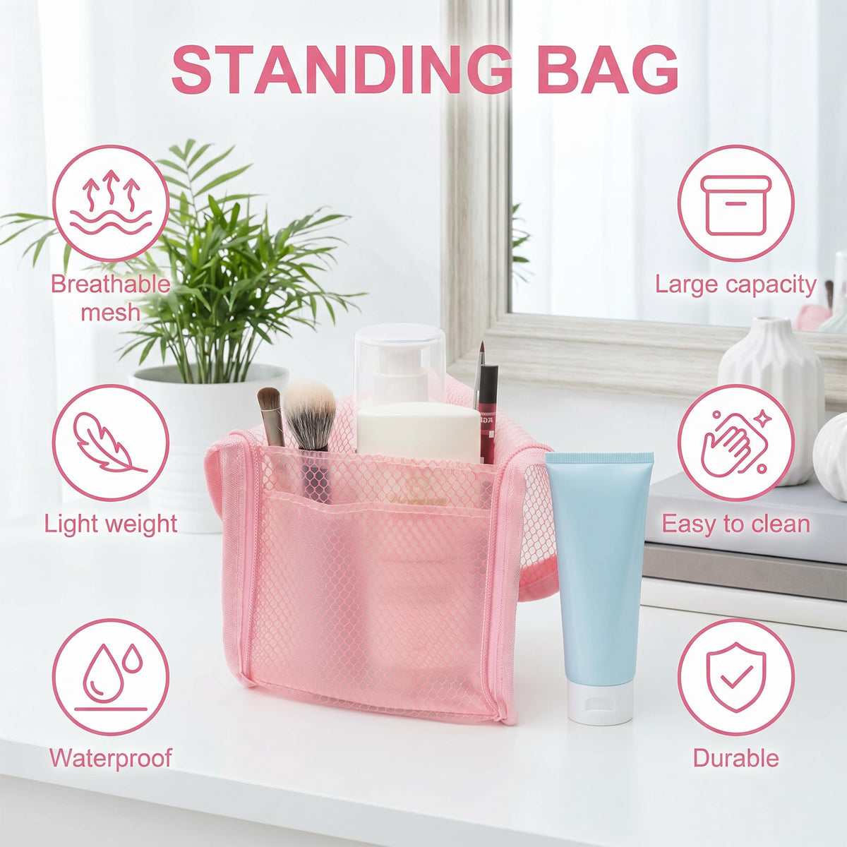 Standing Toiletry Bag larger Portable Foldable Hanging - ROVLET Official Imagery - 5