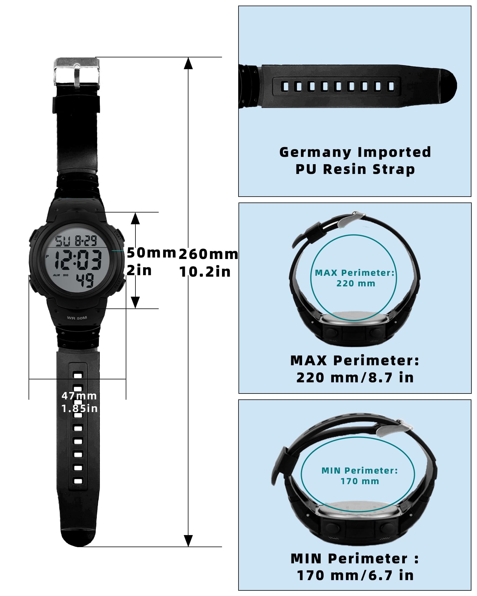 CakCity Digital Watch Mens, Waterproof Sport Wristwatch, Referee Stopw - View 8