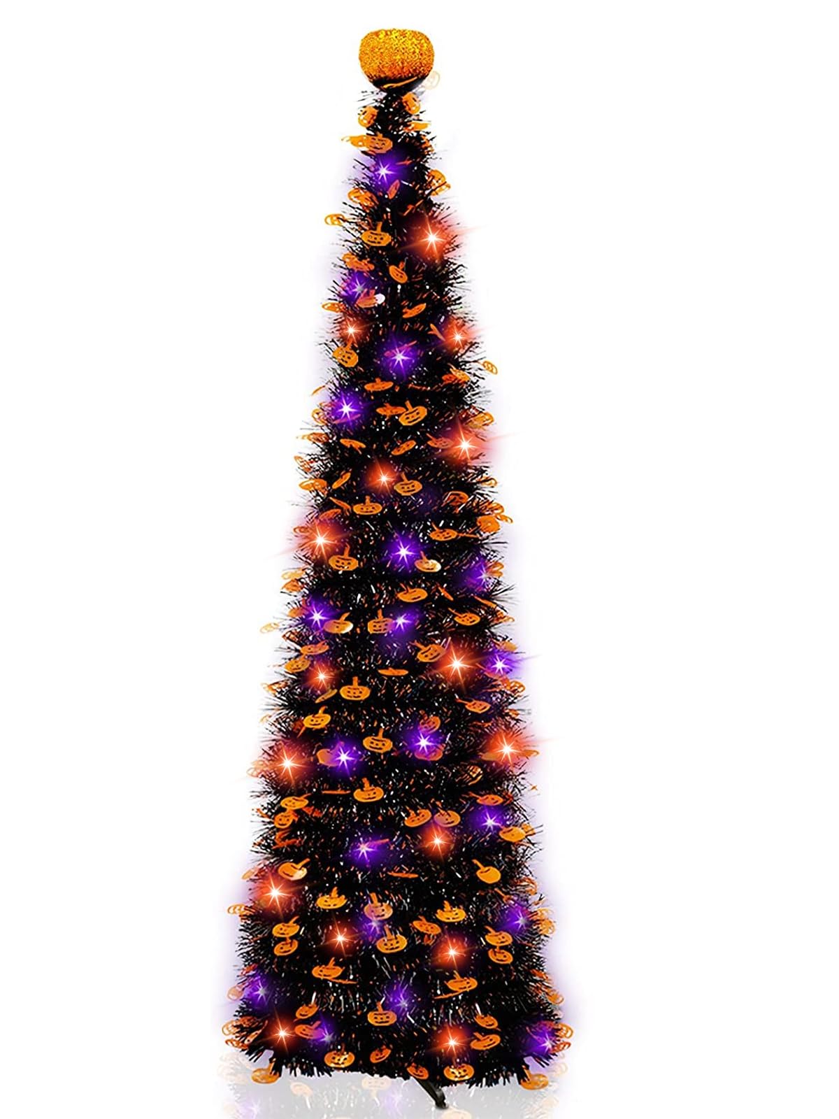 TURNMEON 5Ft Black Tinsel Halloween Tree with Lights - TURNMEON Official Imagery - 2