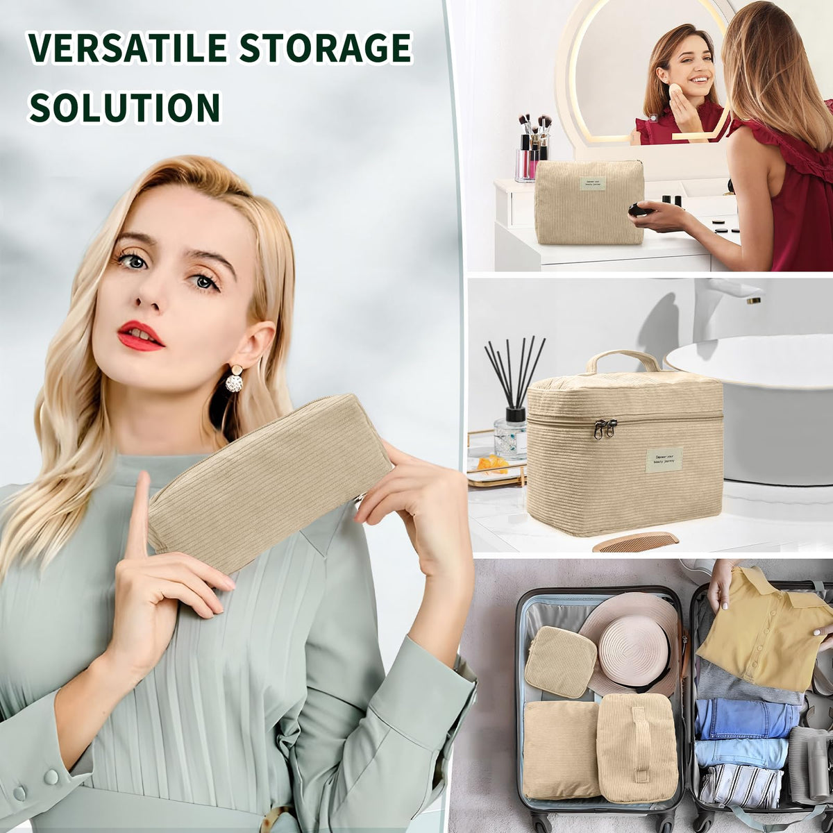 4 Pcs Makeup Bag for Women Corduroy Cosmetic Bag Aesthetic - LVWNM Official Imagery - 6