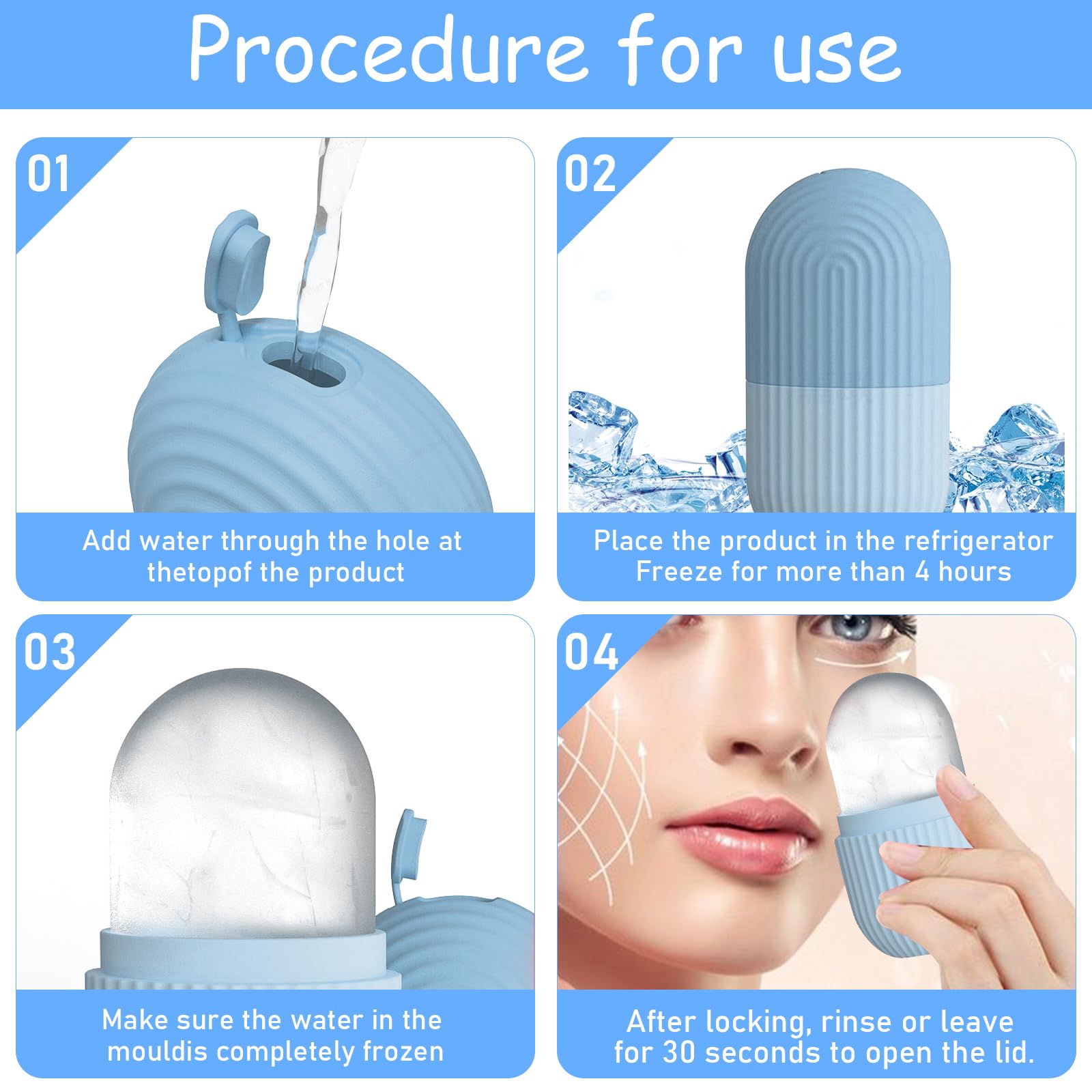 WBHLMZIR 3-pack ice rollers for face, de-puffing and soothing skin, with smooth, rounded metal rollers for facial massage.