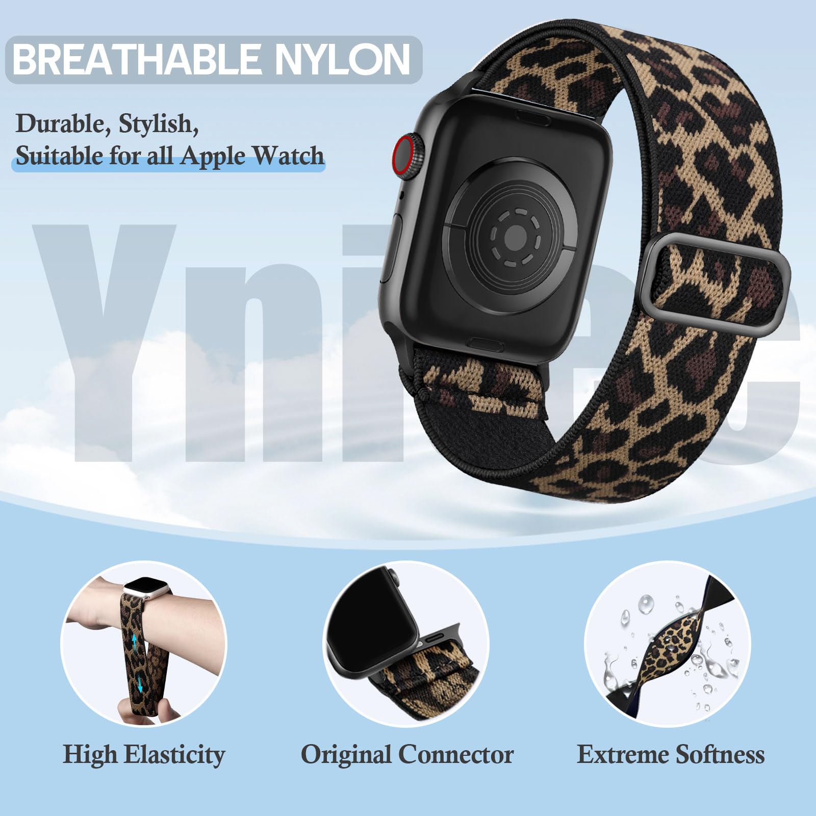Ynitec Leopard Stretchy Band for Apple Watch 40mm 38mm 41mm 42mm, Spor - View 2