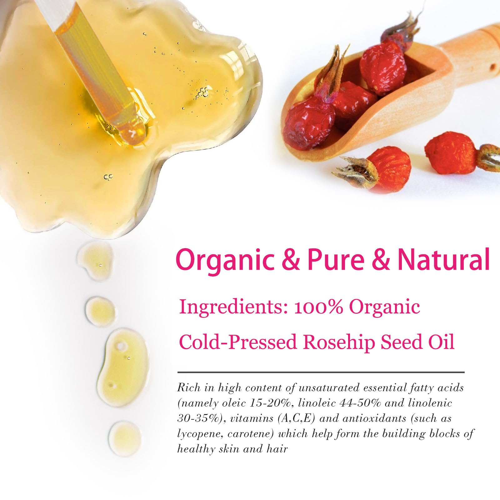 MMPANG Organic Rosehip Seed Oil for Face, USDA Certified, Cold Pressed - MMPANG Official Product View 3