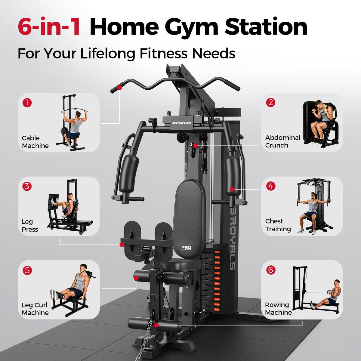 SPORTSROYALS Home Gym Multifunctional Workout Station with - Sportsroyals Official Imagery - 3
