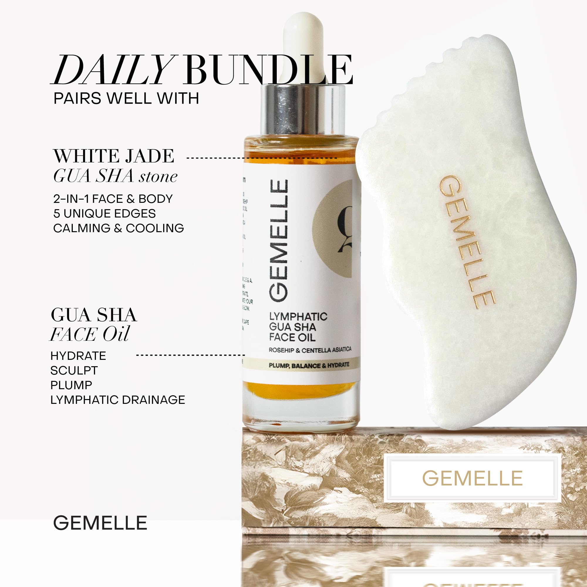 GEMELLE Gua Sha Face Oil + Gua Sha Tool Set - GEMELLE