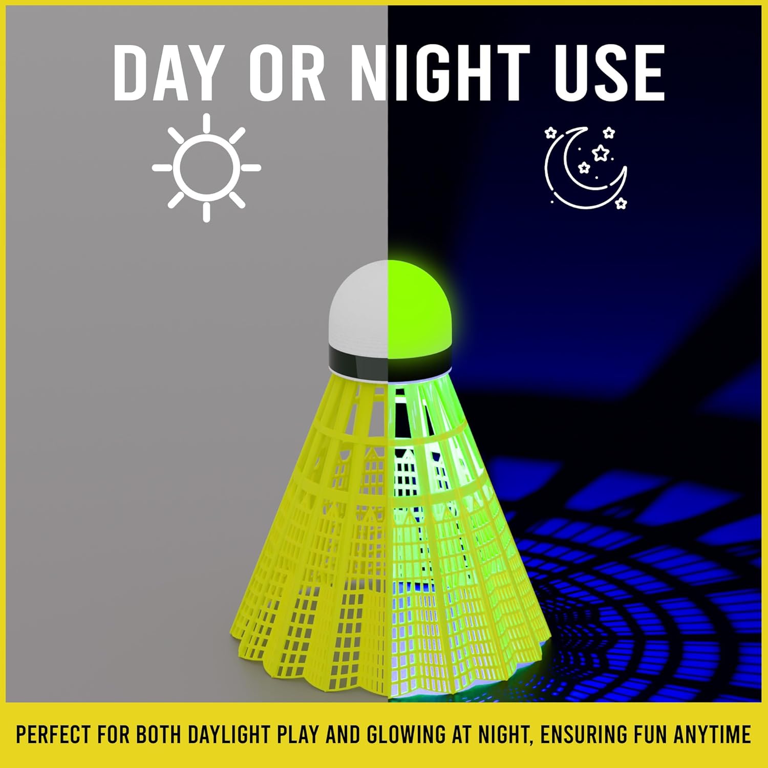 EAGLES LED badminton shuttlecocks glowing in nylon, designed for night play with illuminated lighting birdies.