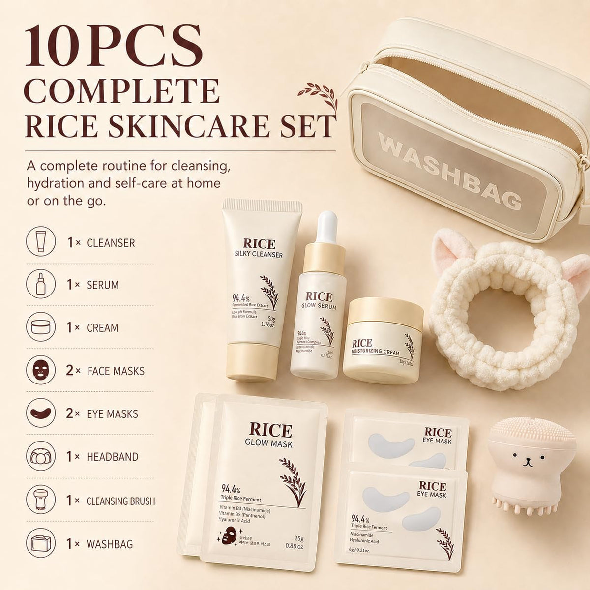 10PCS Rice Skincare Sets Korean Skin Care Kit Face Care Set - MrCuvaryas Official Imagery - 3