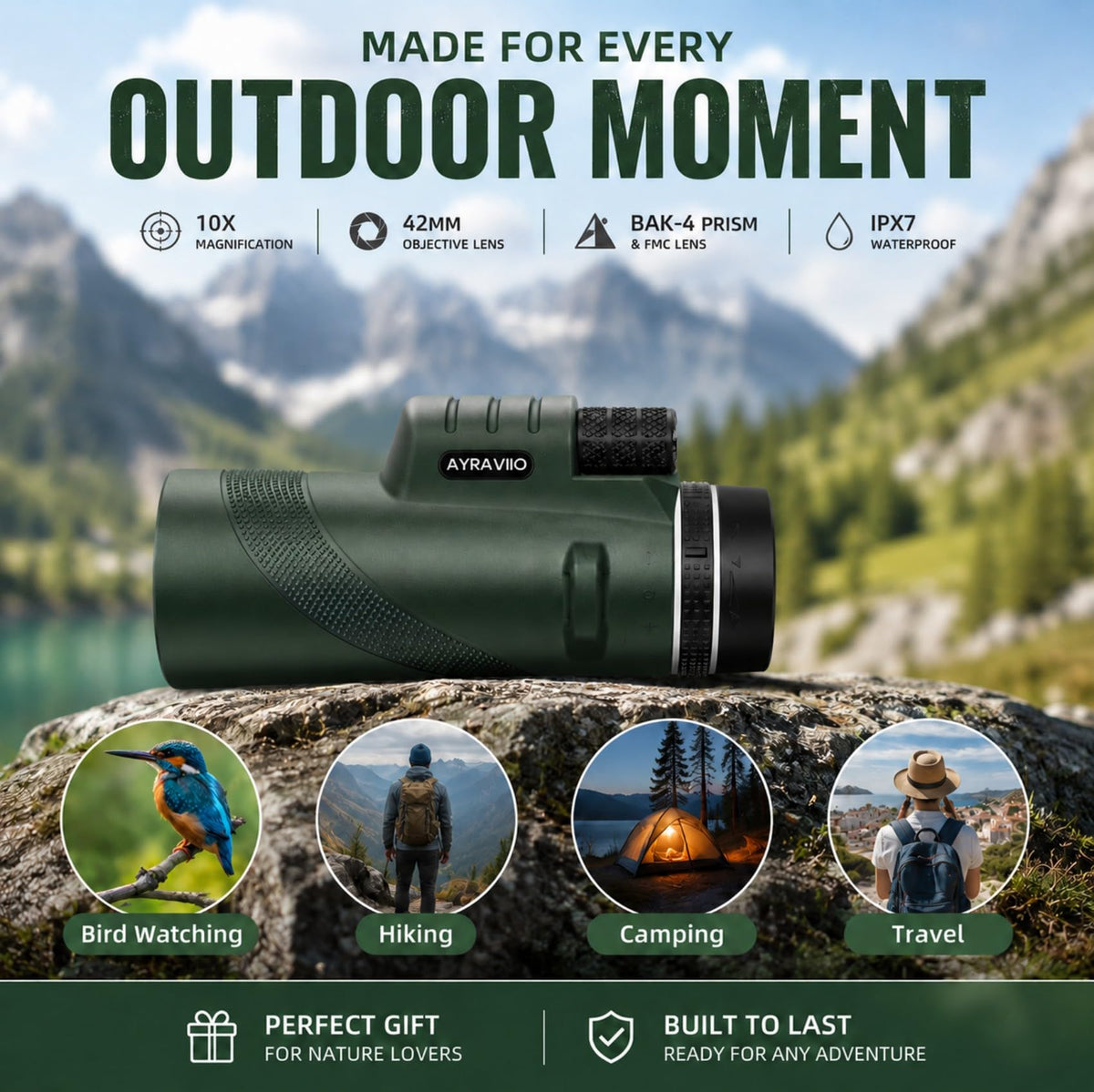 Birthday Gifts for Men Dad Husband Teen 10x42 Monocular for - AYRAVIIO Official Imagery - 6