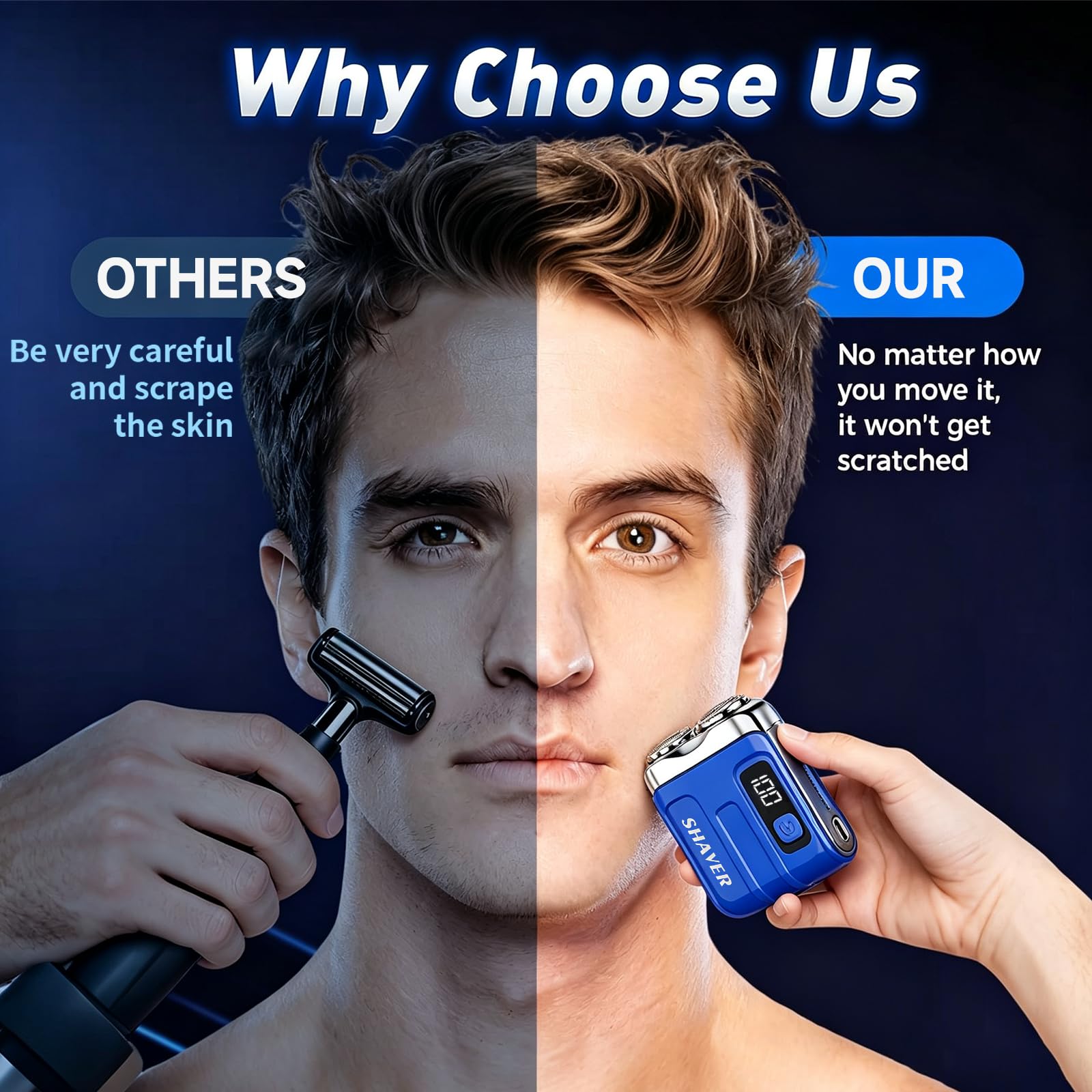 Rhycoma Mini Electric Shaver for Men, compact travel razor with foil head, suitable for quick grooming and precision shaving.