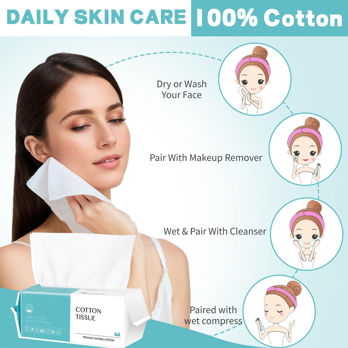 Disposable Face Towel 600 Count Soft Cotton Facial Dry Wipes - CenYouful Official Imagery - 6