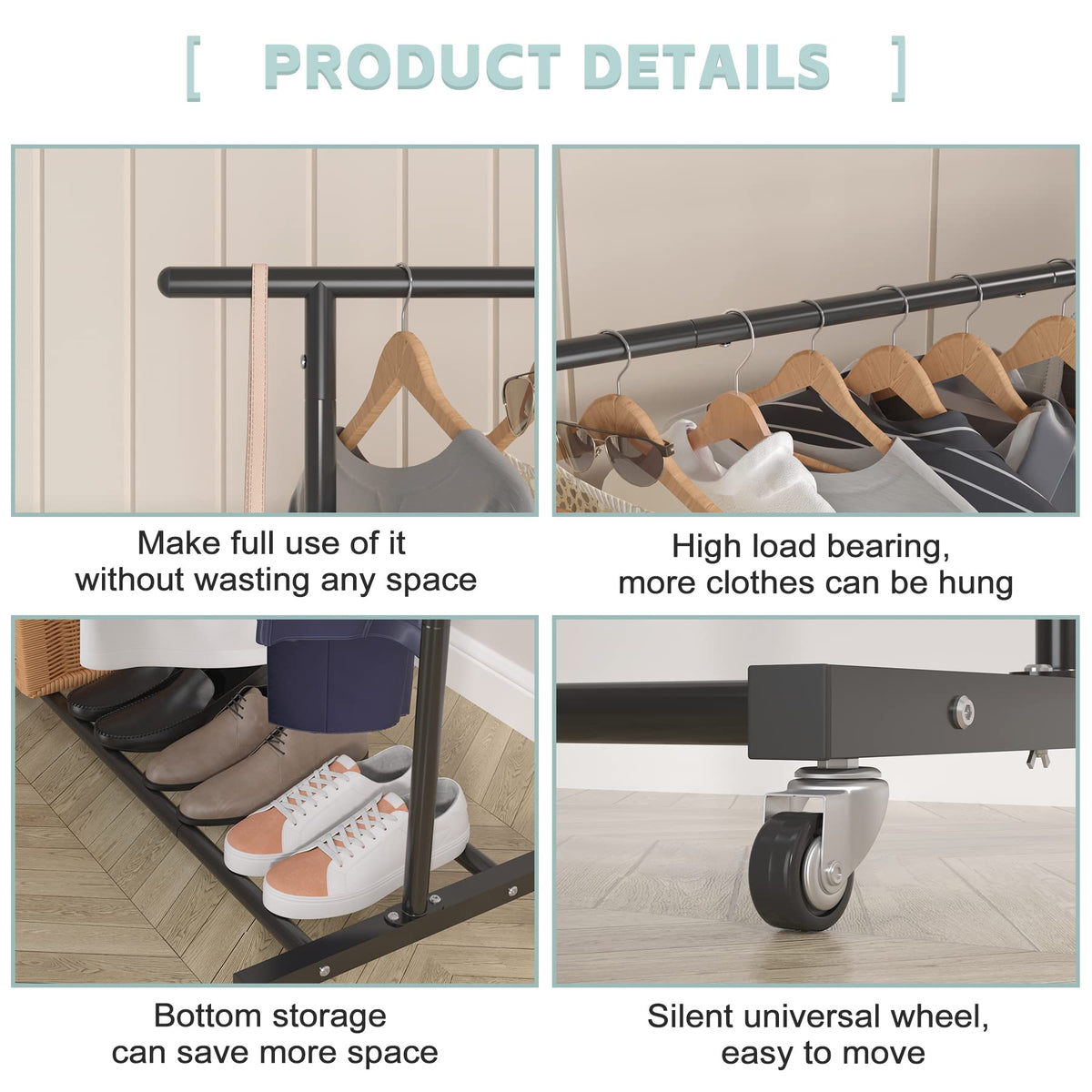 Sywhitta Double Rod Metal Clothing Garment Rack on Wheels - Sywhitta Official Imagery - 6