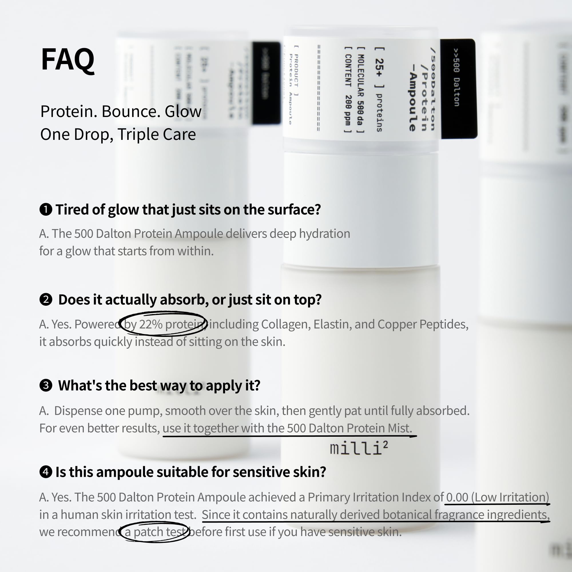 500 Dalton Protein Ampoule Serum with 32 Collagen Peptide - millimilli