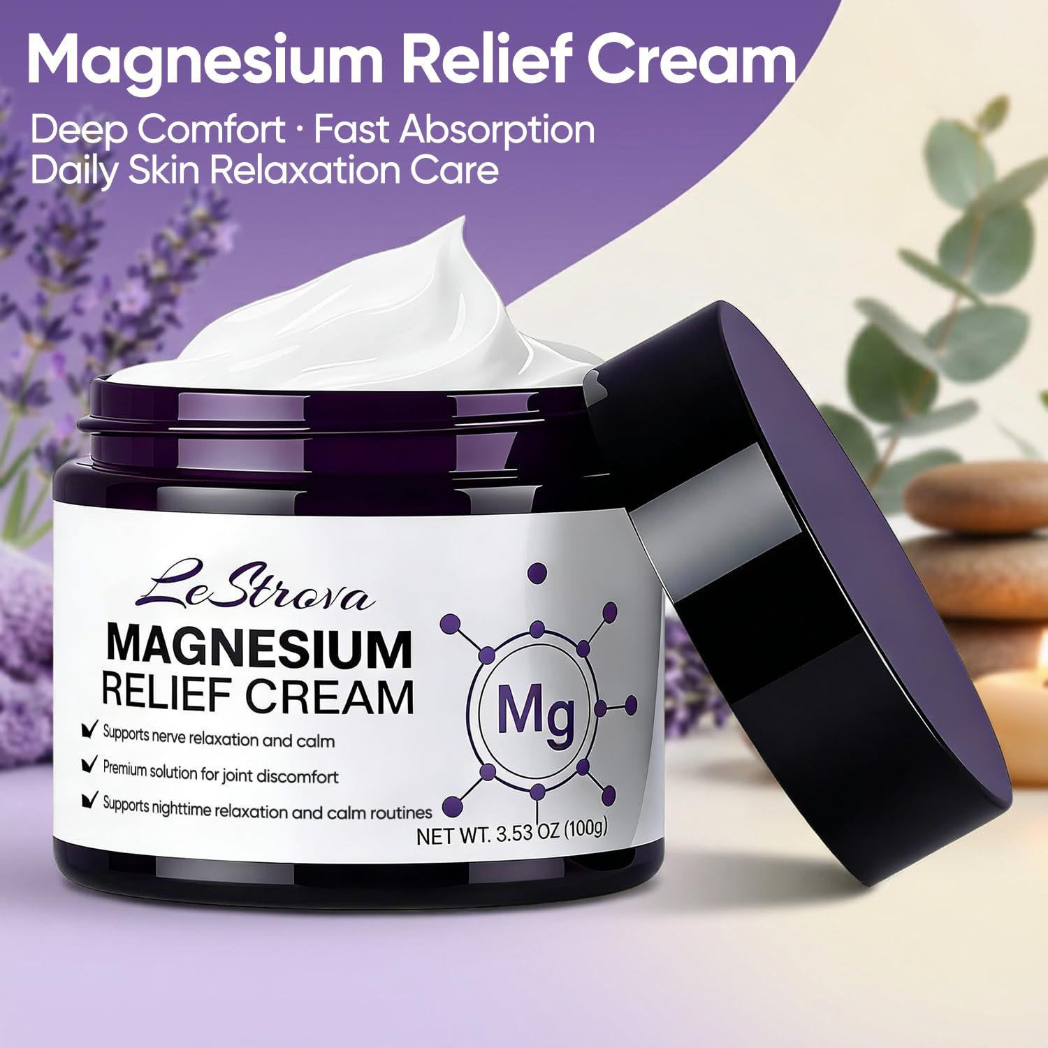 LeStrova Magnesium Cream, Magnesium Cream for Pain with Peppermint & Turmeric Blend, Comfort & Relaxation Body Lotion for Daily Massage, Suitable for All Skin Types.