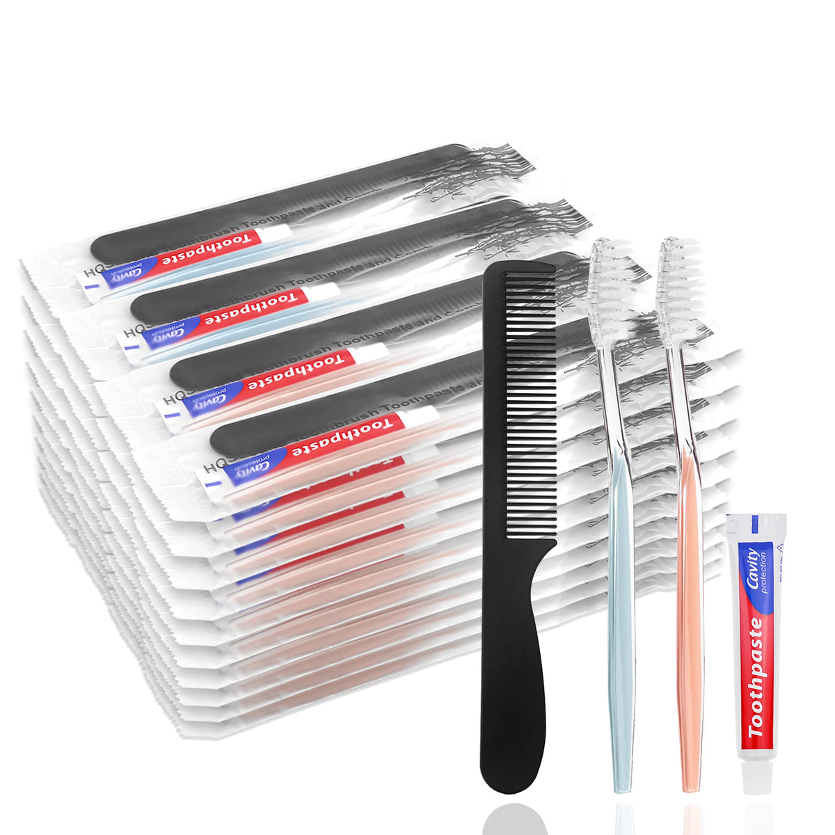100 Pack Disposable Toothbrushes with Toothpaste and Comb - HQSLsund Official Imagery - 7