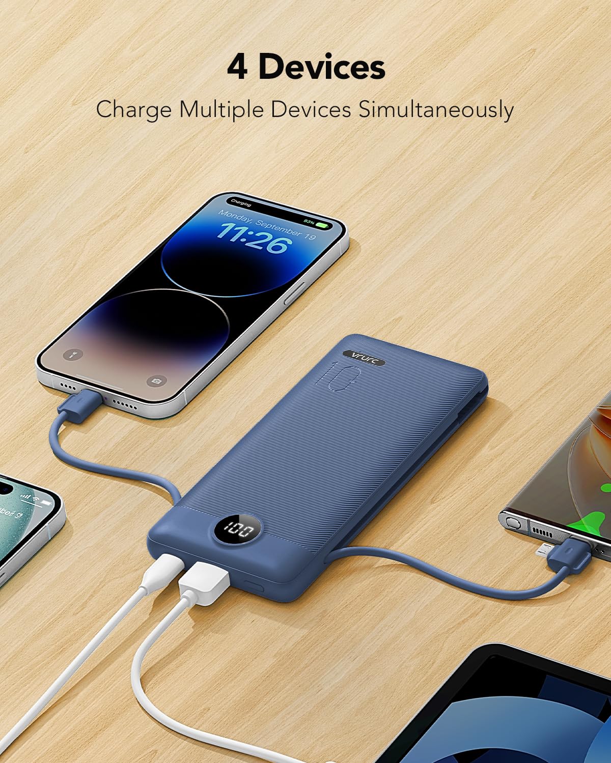 VRURC Portable Charger Built in Cables and AC Wall Plug USB - VRURC Official Imagery - 5