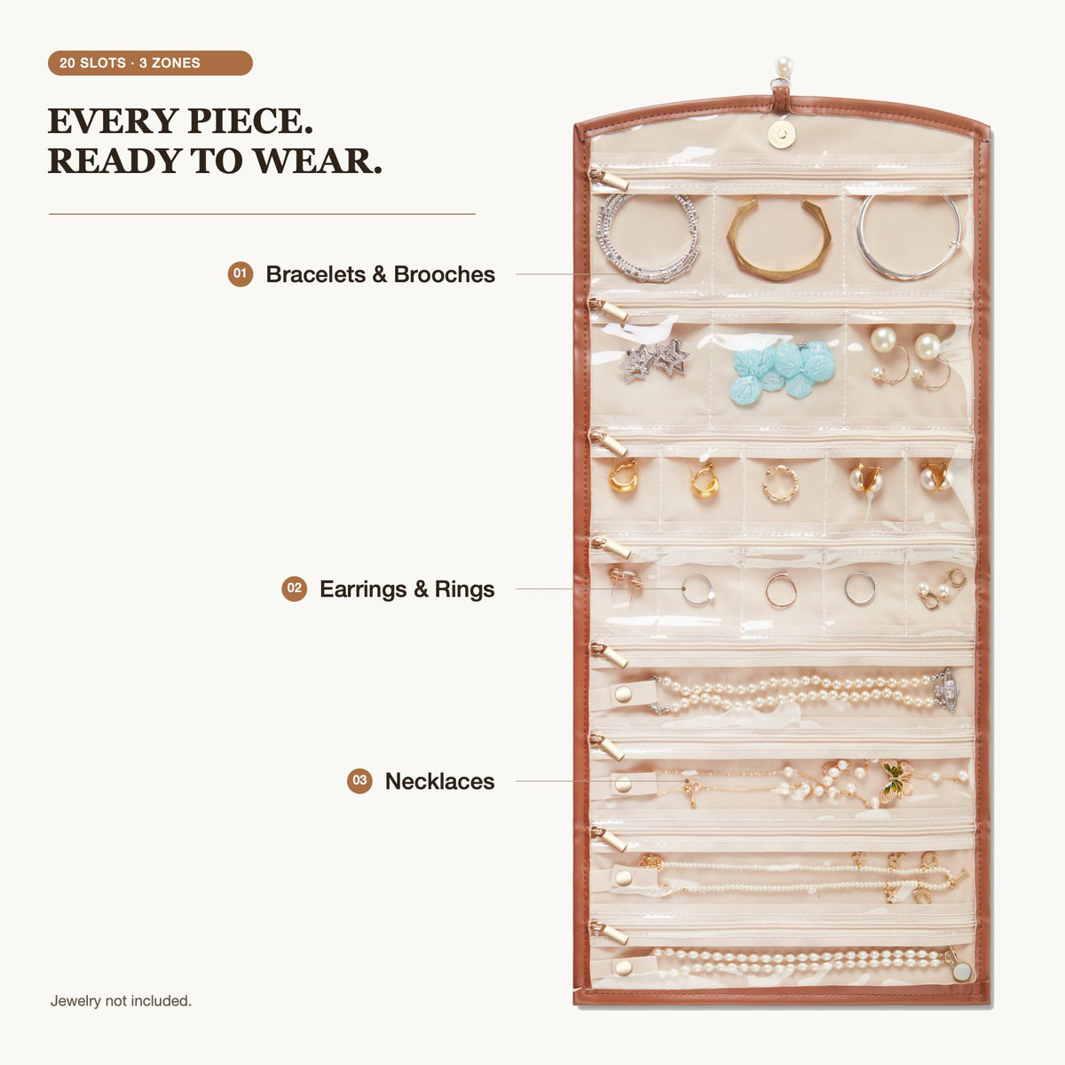Travel Jewelry Roll Organizer for Necklaces Earrings Rings - Premium Selection Official Imagery - 4