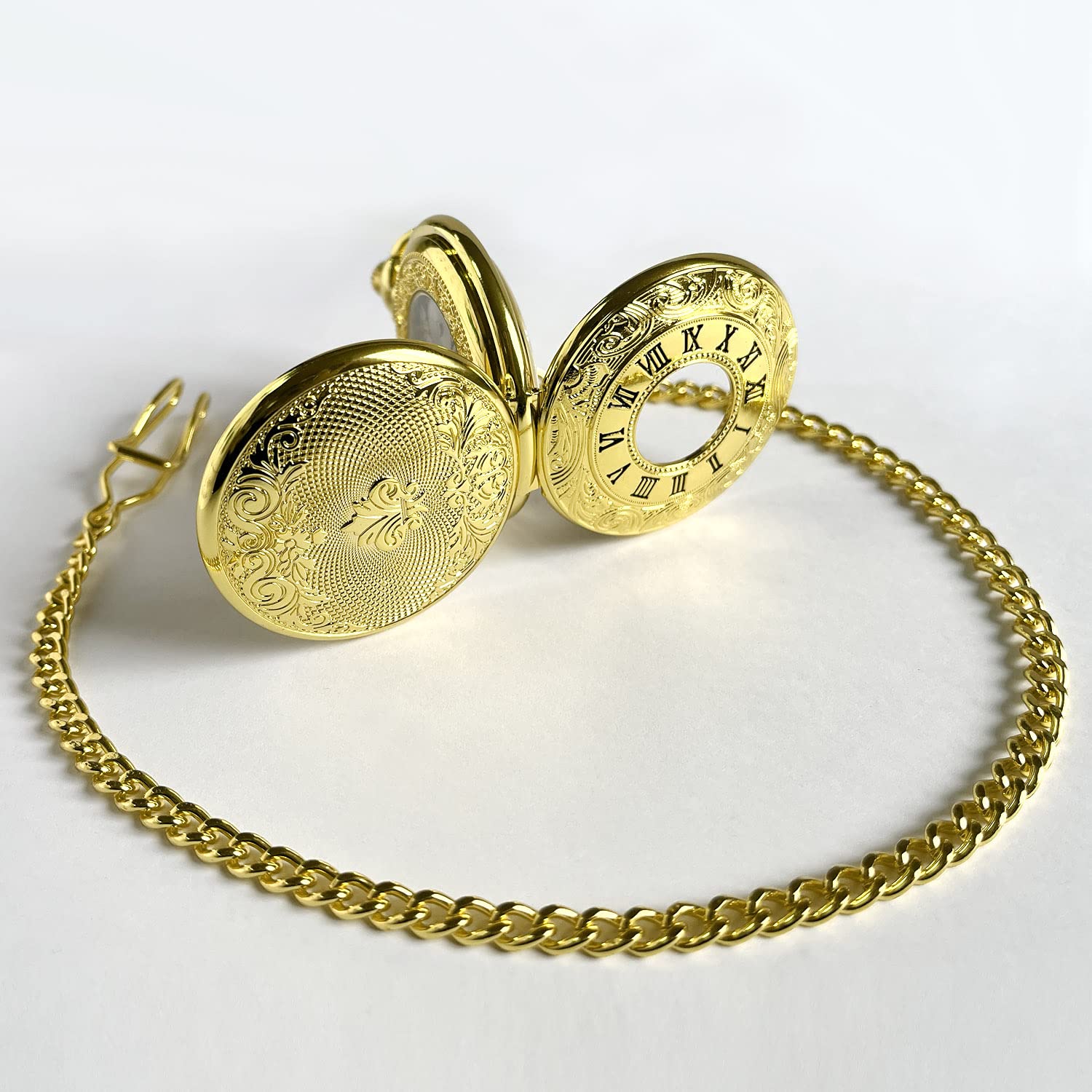 VIGOROSO Gold Mechanical Pocket Watch with Chain for Men