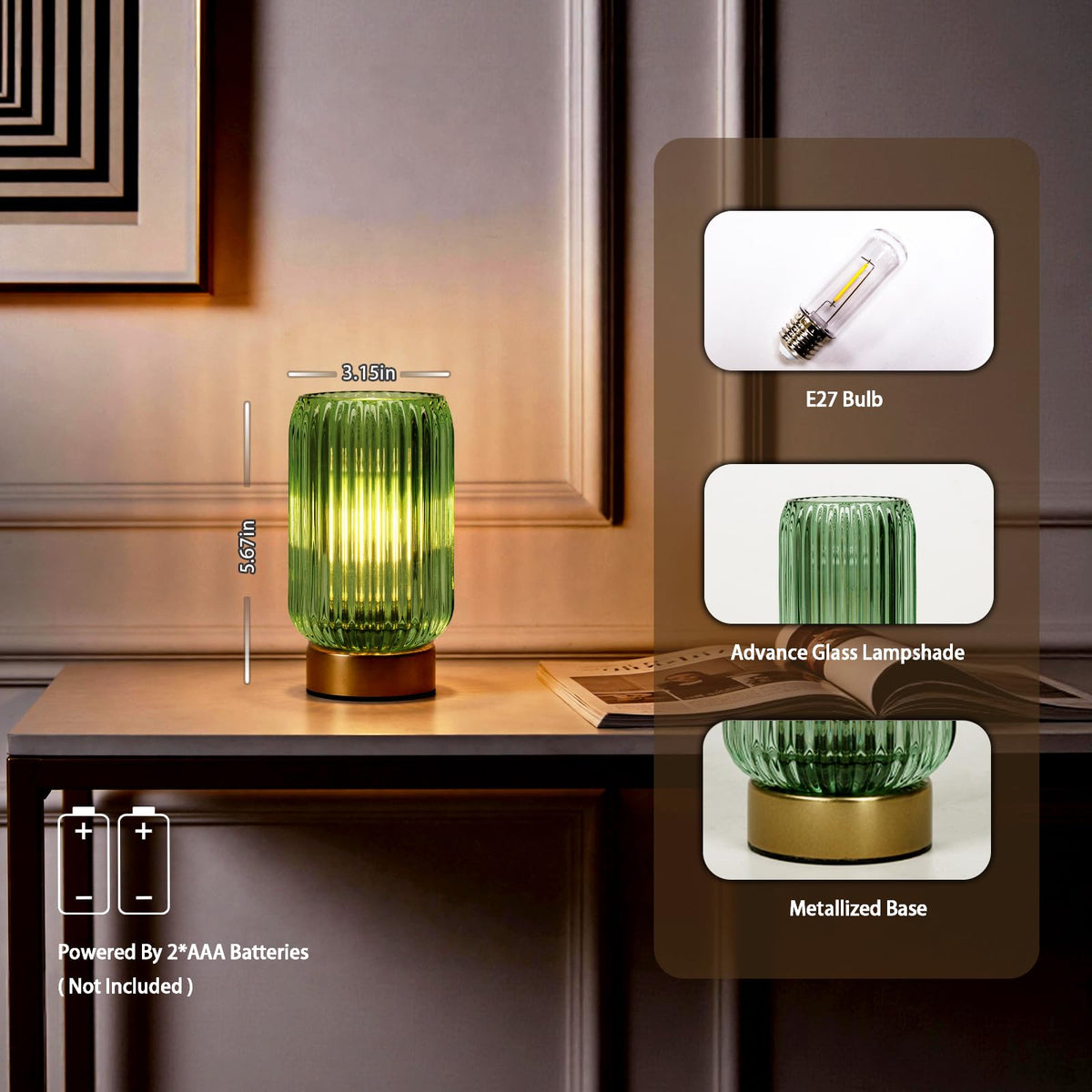 MJ PREMIER Battery Operated Lamp Small Cordless Lamp with - MJ PREMIER Official Imagery - 5