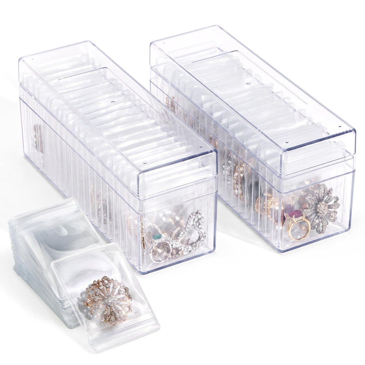 Jewelry Organizer Box 2 Pack Travel Case 40 Pcs Storage Bags - CINDALOG Official Imagery - 2