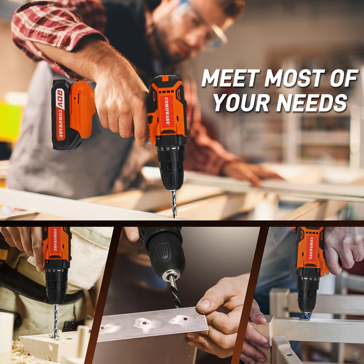 COMOWARE 20V Cordless Drill Set 120Pcs Home Tool Kit w - COMOWARE Official Imagery - 8
