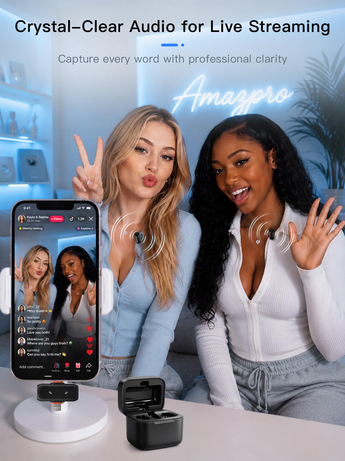 Wireless Microphone for iPhone Android Dual Lavalier Mini - Amazpro Official Imagery - 5