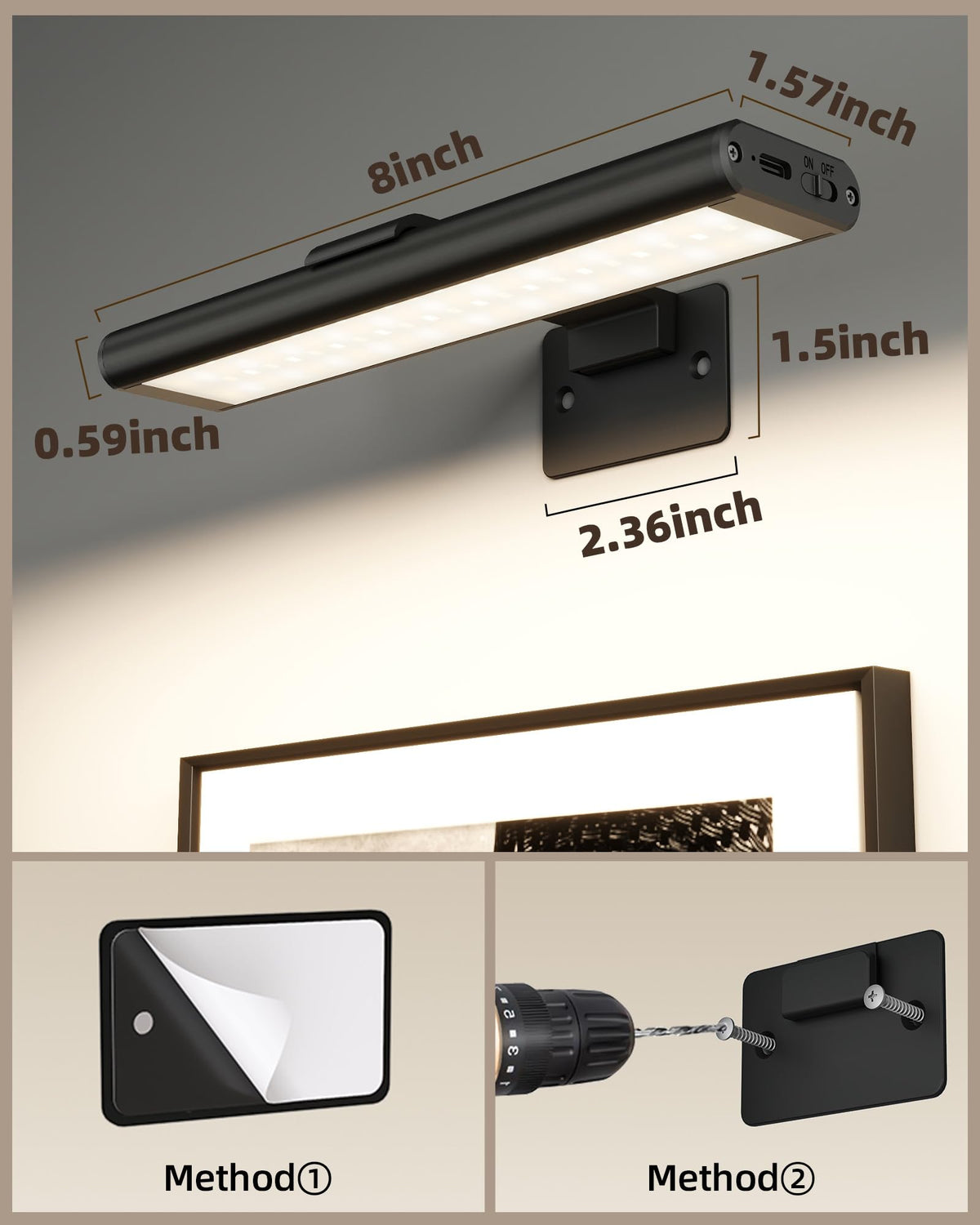 EZVALO Picture Light for Wall Rechargeable 2400mAh Lights - EZVALO Official Imagery - 3