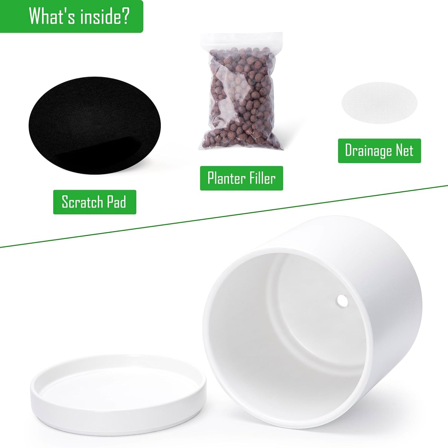 D'vine Dev 10-inch ceramic planter pot with drainage hole and matching saucer, ideal for indoor or outdoor plants.