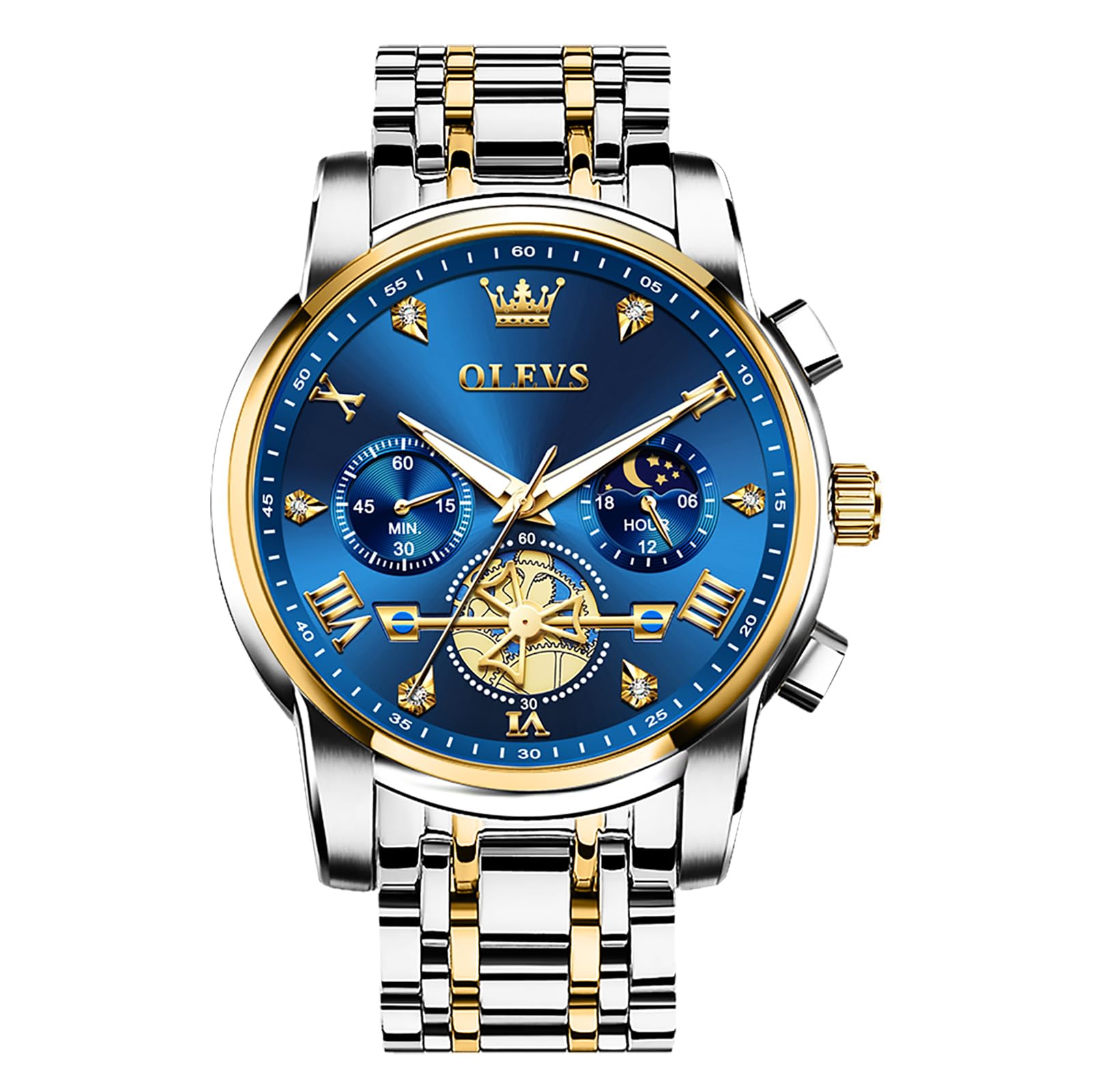 OLEVS Men's Stainless Steel Chronograph Watch, Large Face Easy - Product Imagery