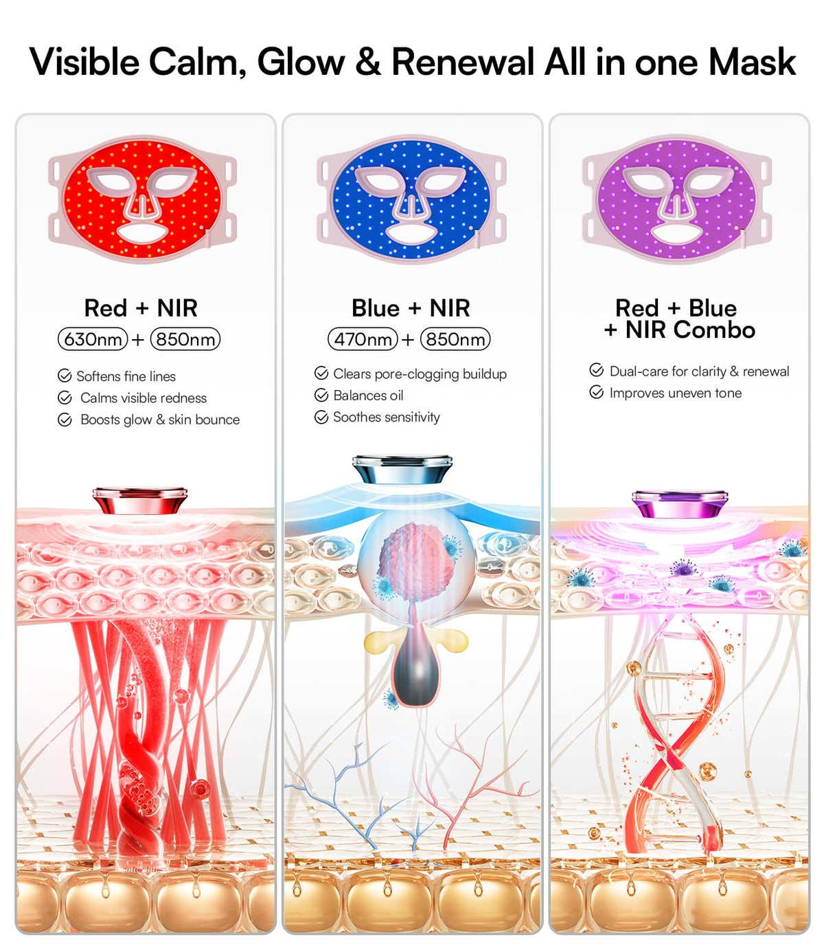 INIA Red Light Therapy Mask for Face 850nm NIR Red Blue LED - INIA Official Imagery - 4