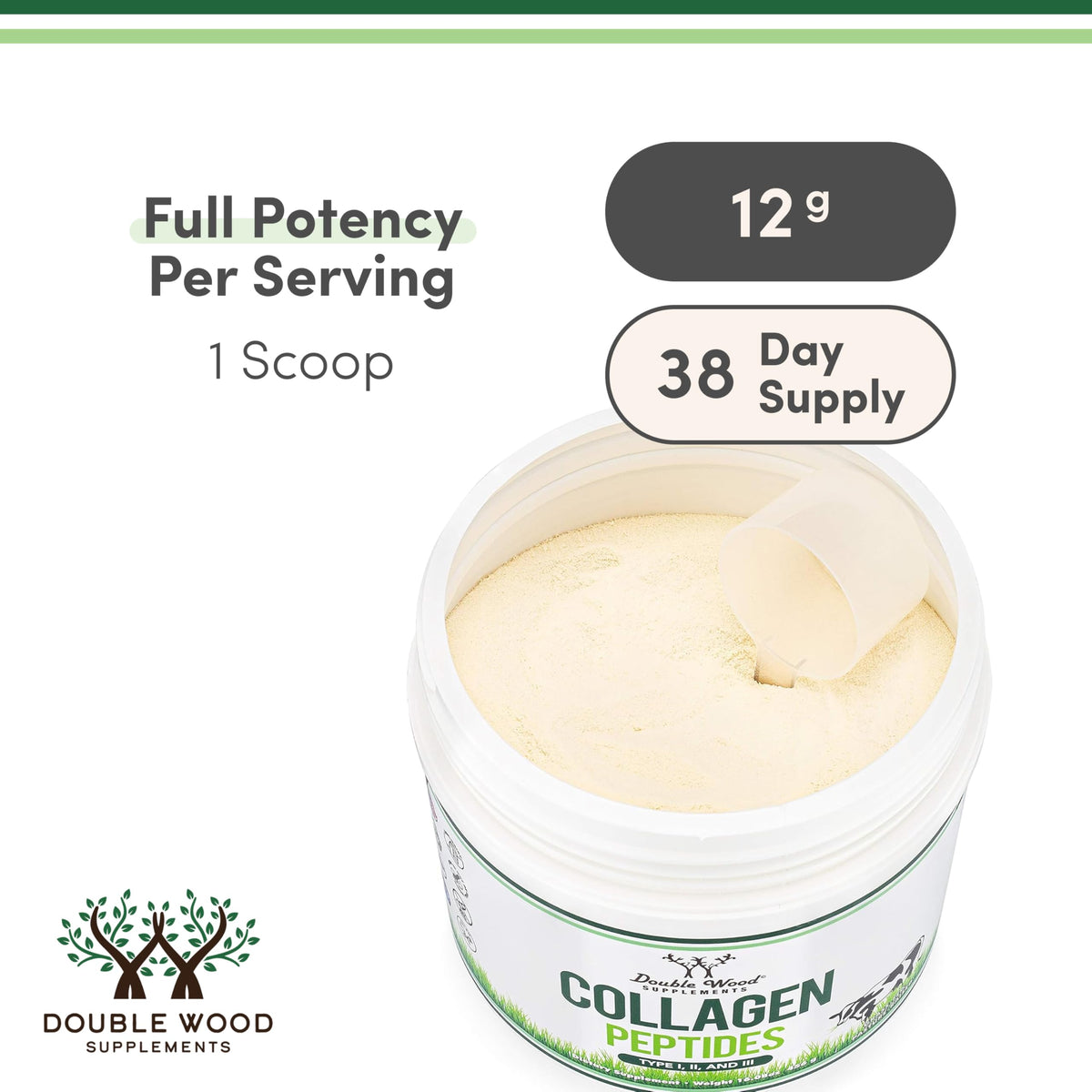 Collagen Peptides Powder Type I II III Skin Hair Joint 16 oz - Double Wood Supplements Official Imagery - 5