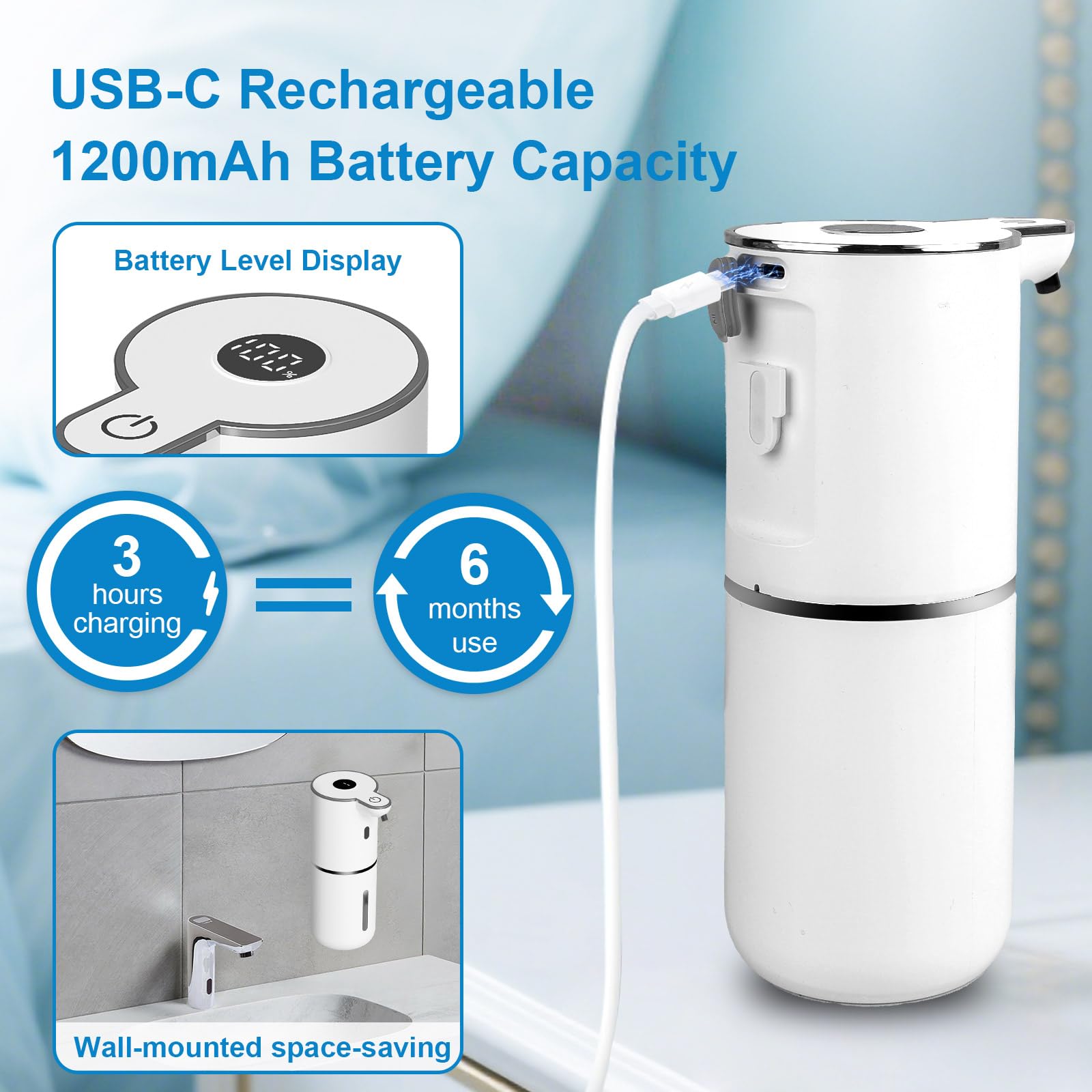 OHIFAST Automatic Liquid Soap Dispenser Touchless, USB Rechargeable Smart Hand S - OHIFAST Official Product View 4