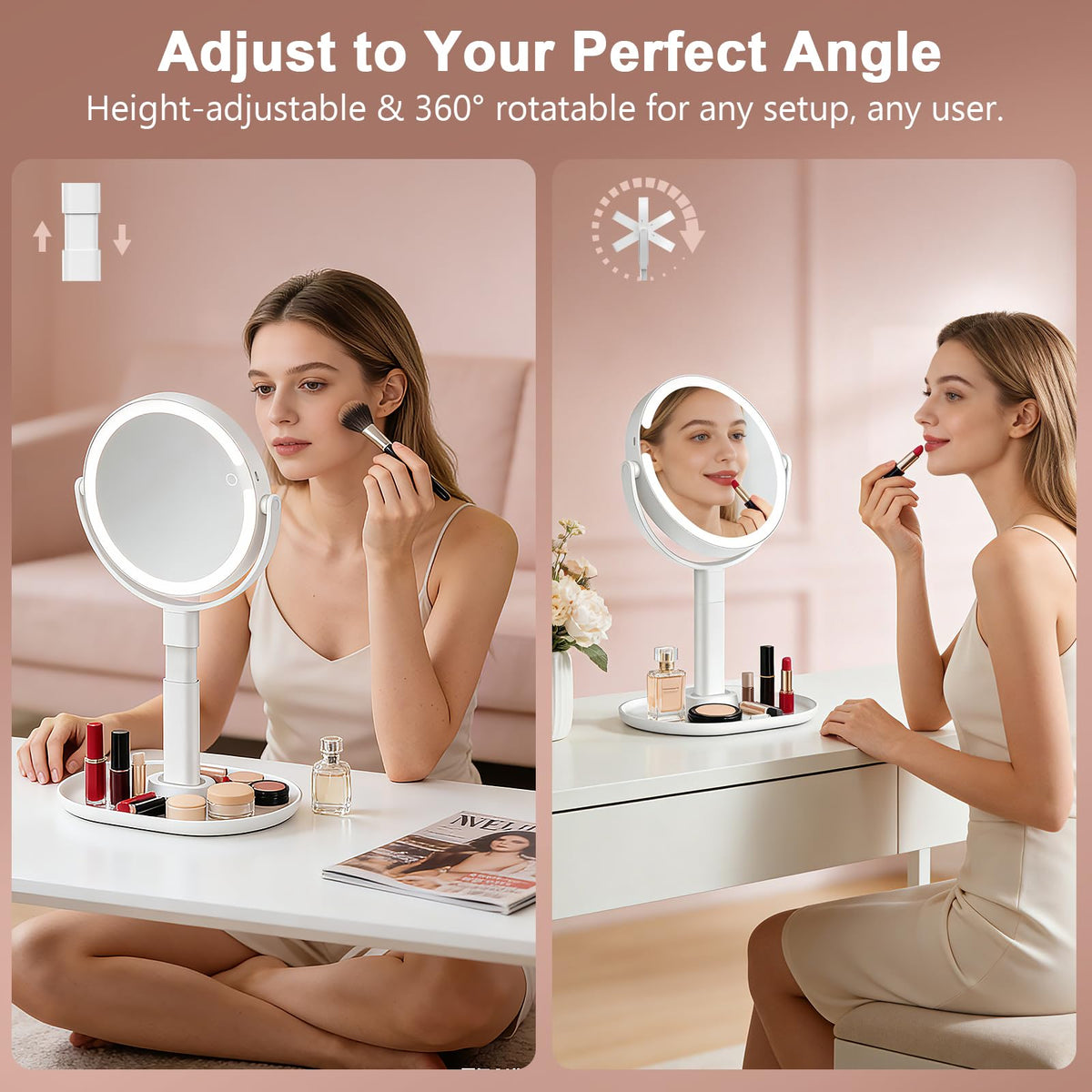 Rechargeable Lighted Makeup Mirror 10X Magnification 8 Inch - GONOBLE Official Imagery - 7