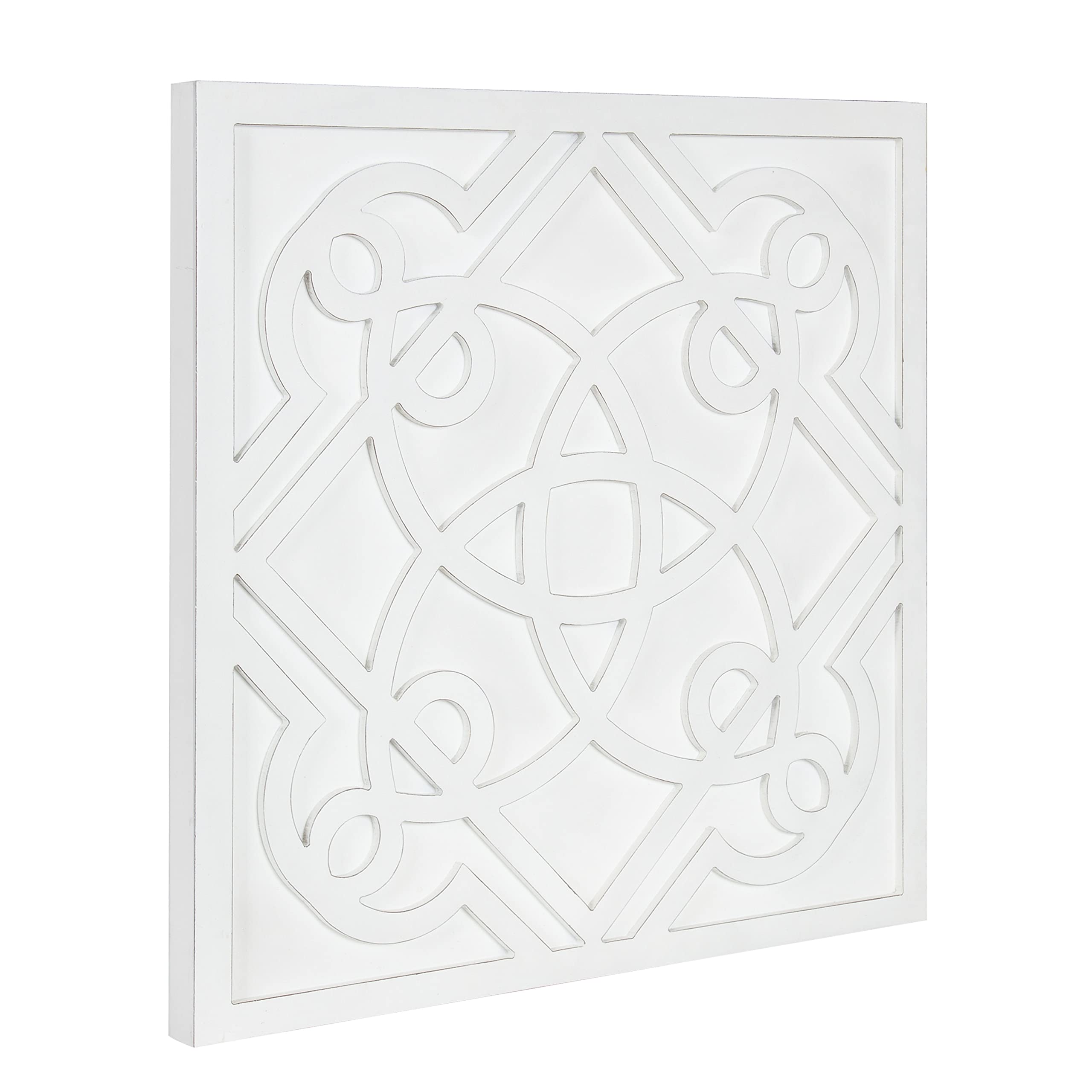 Kate and Laurel Mercador Square Wooden Wall Art Plaque, White, - Product Imagery